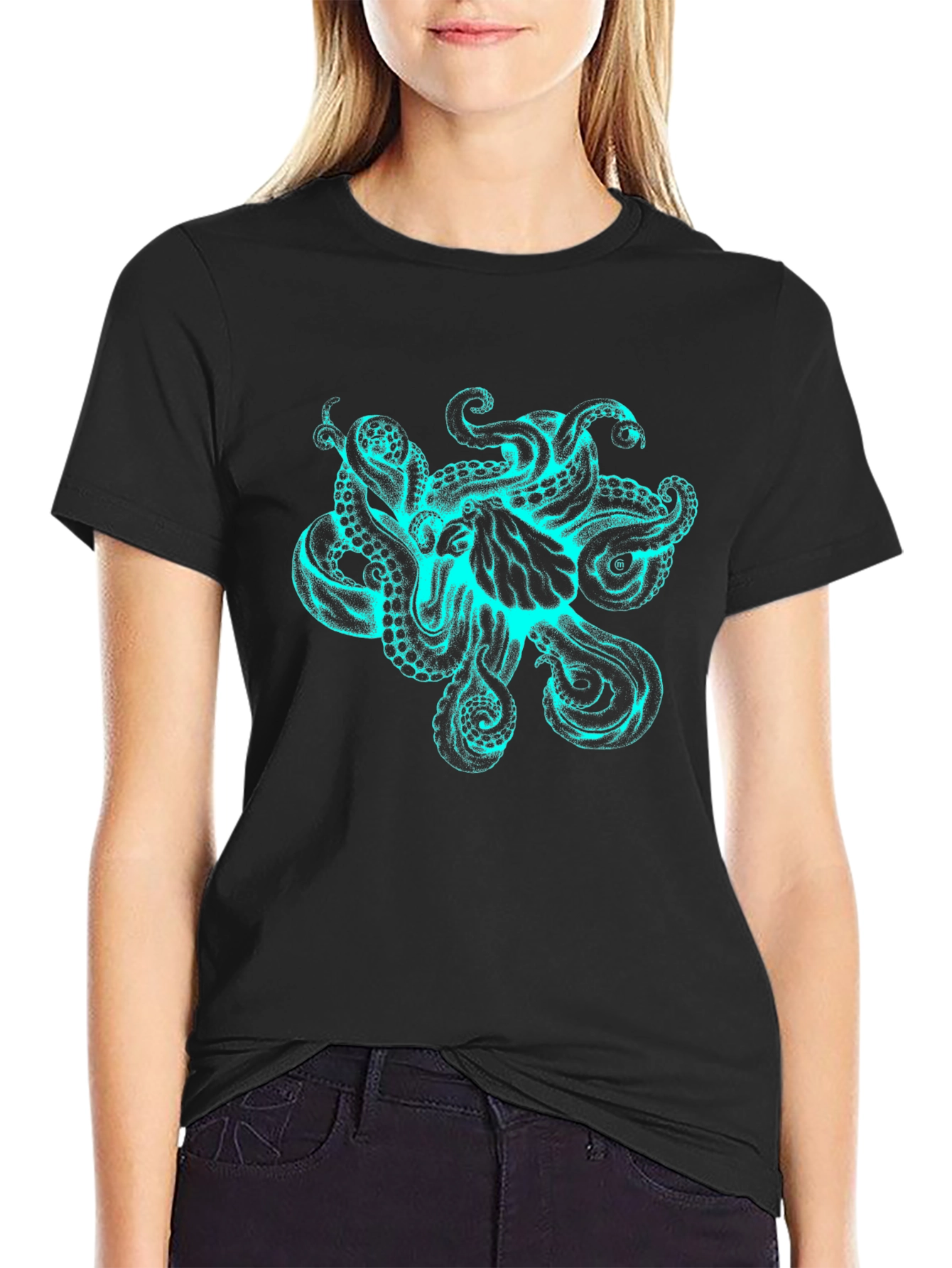 Octopus Graphic Print Mens T-Shirt - Black