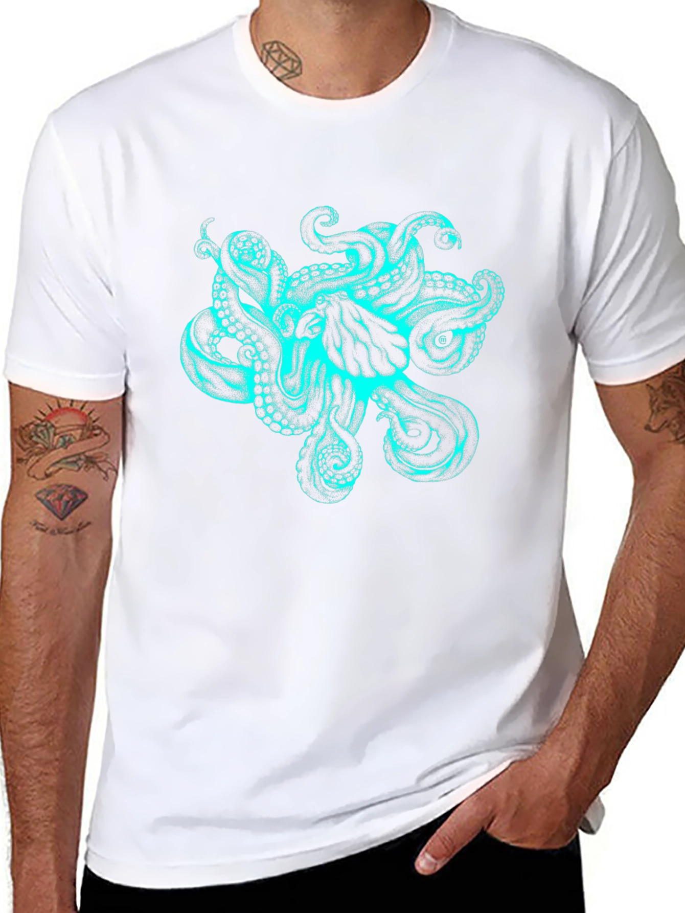 Octopus Graphic Print Mens T-Shirt - Black