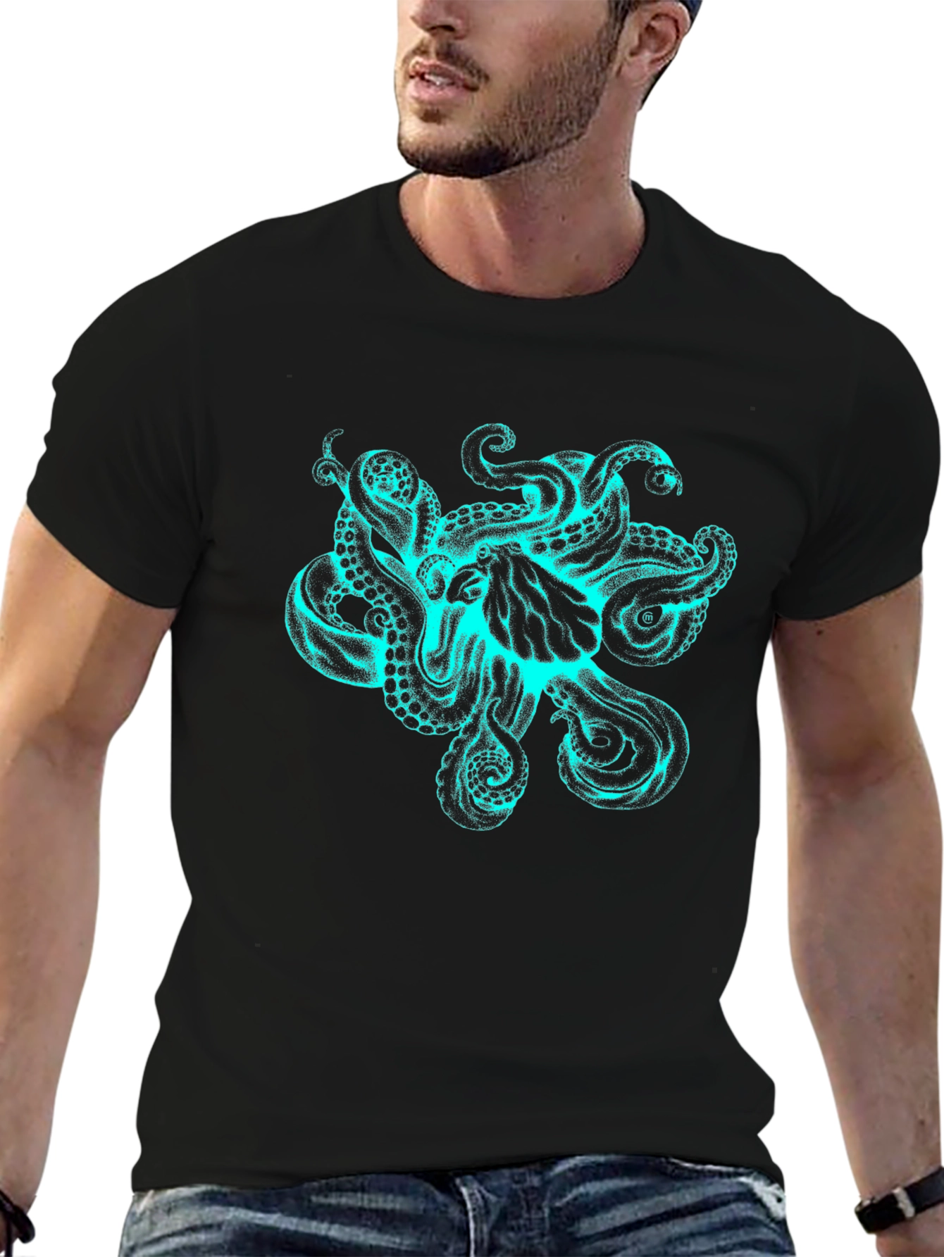 Octopus Graphic Print Mens T-Shirt - Black