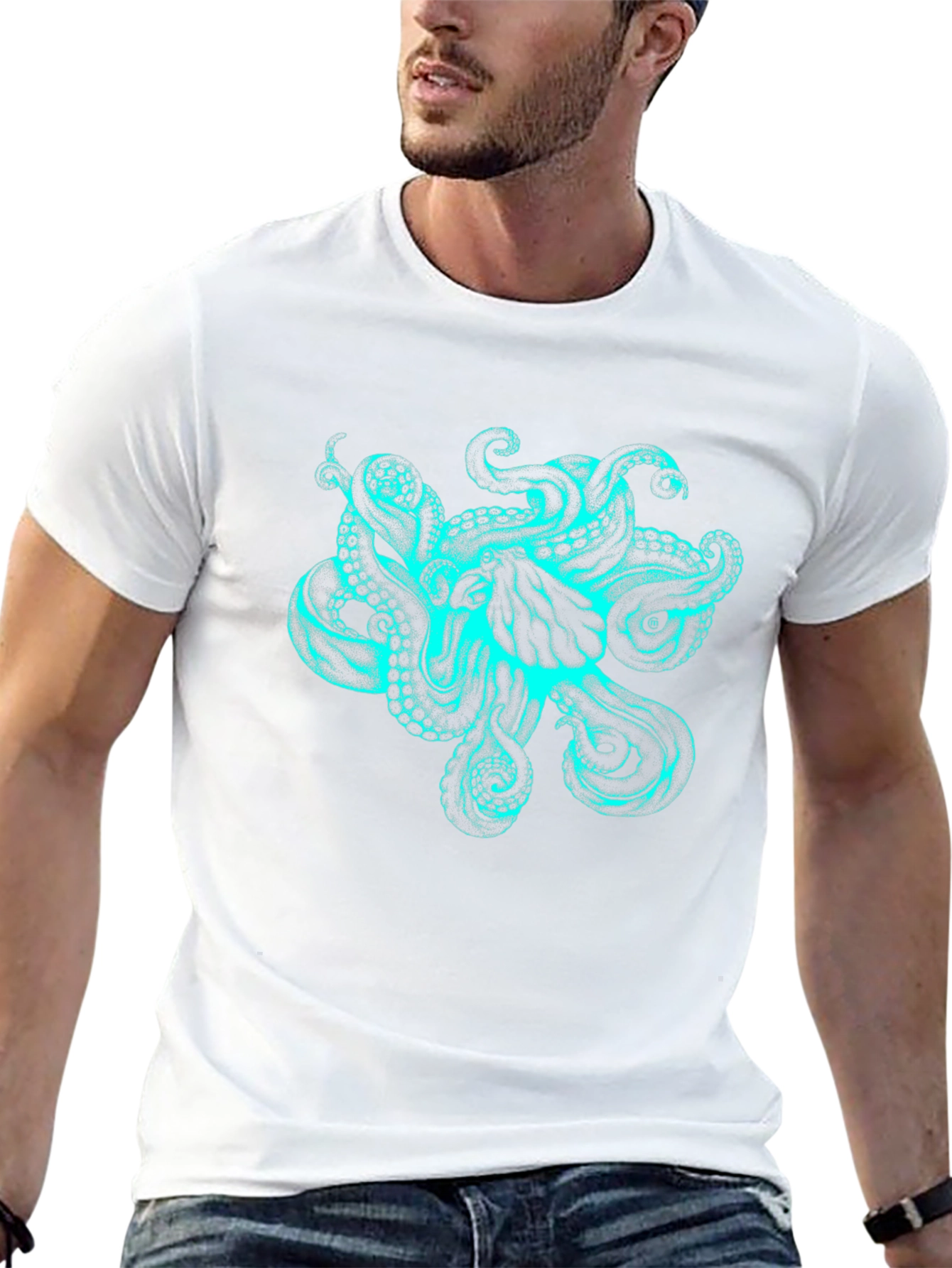 Octopus Graphic Print Mens T-Shirt - Black