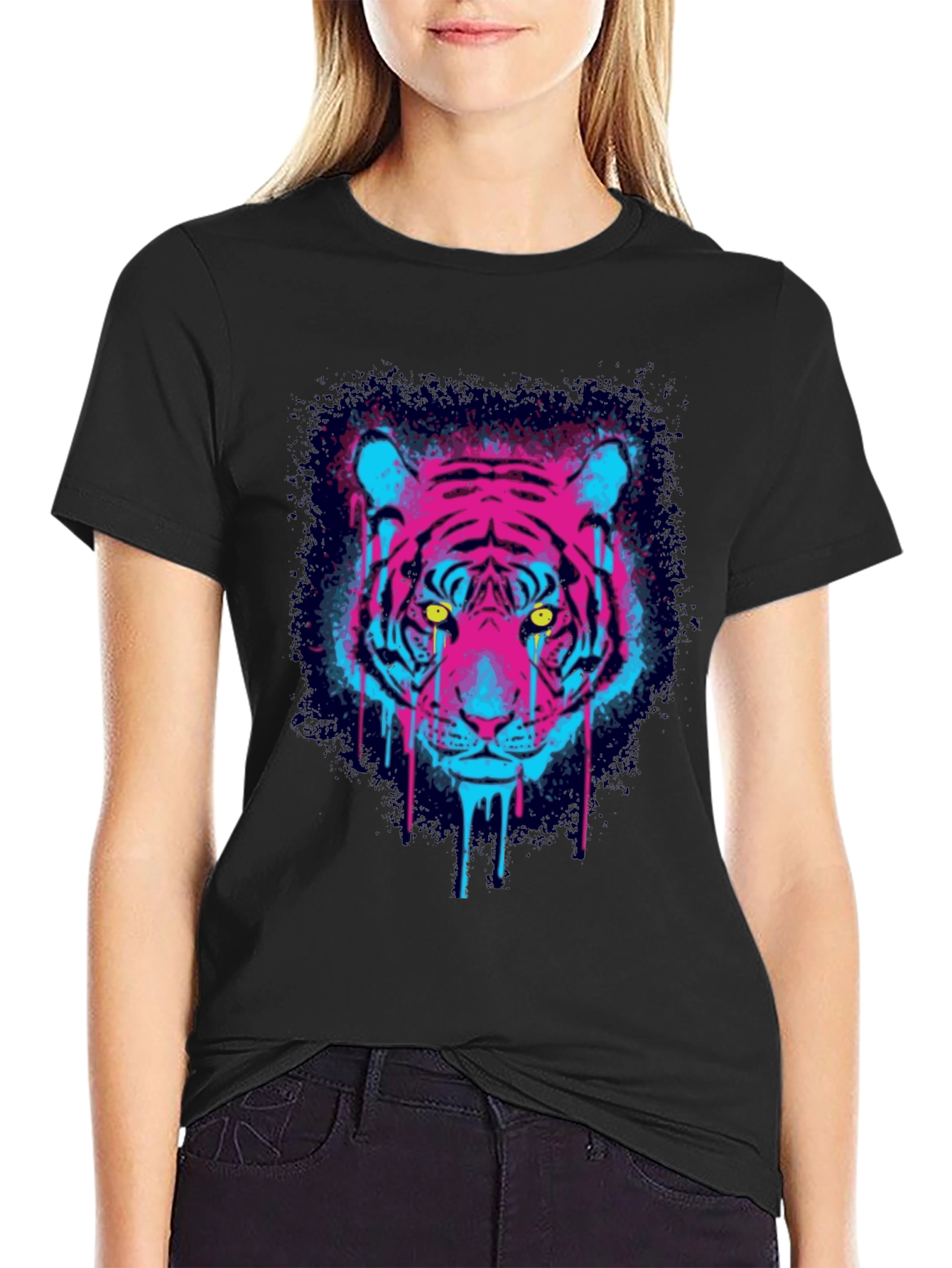 Neon Tiger Graphic Print T-Shirt