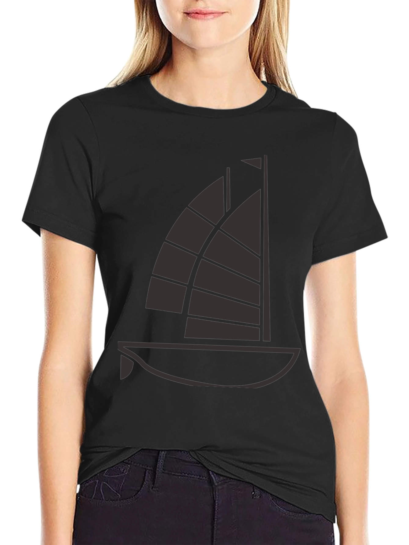 Stylish Sailboat Graphic Tee - Black Cotton Comfort