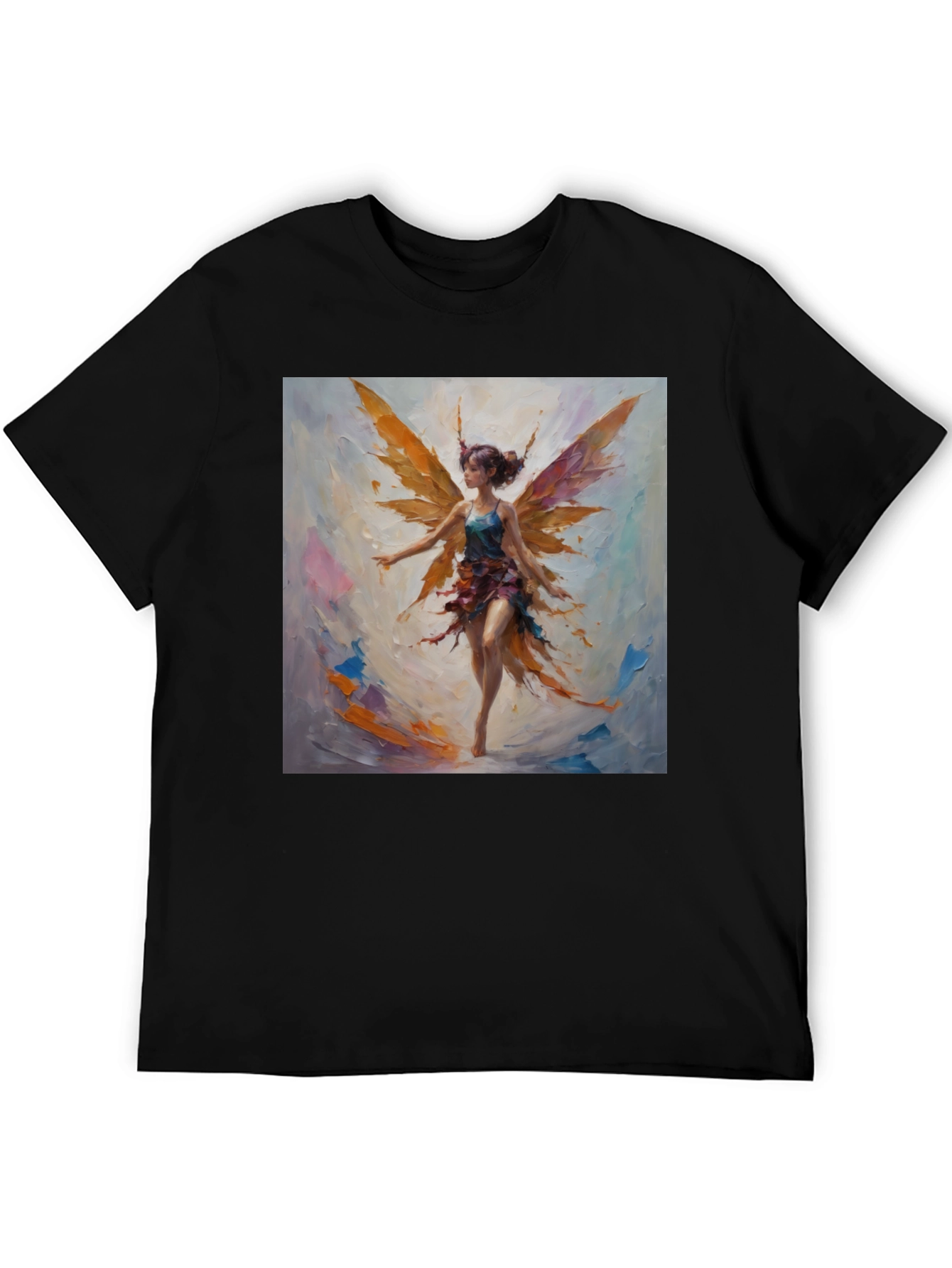 Fantasy Fairy Graphic Tee - Artistic Black T-Shirt