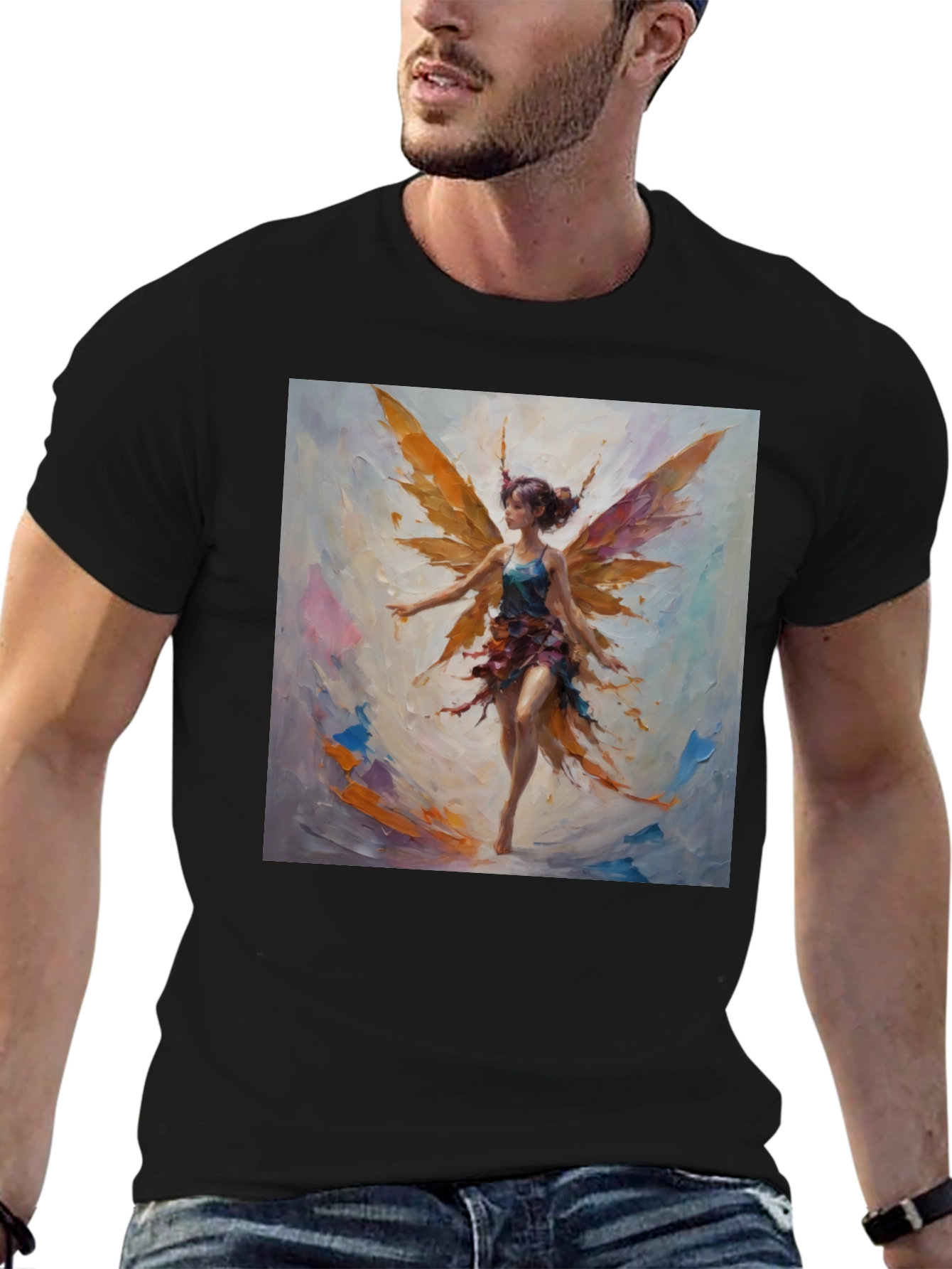 Fantasy Fairy Graphic Tee - Artistic Black T-Shirt