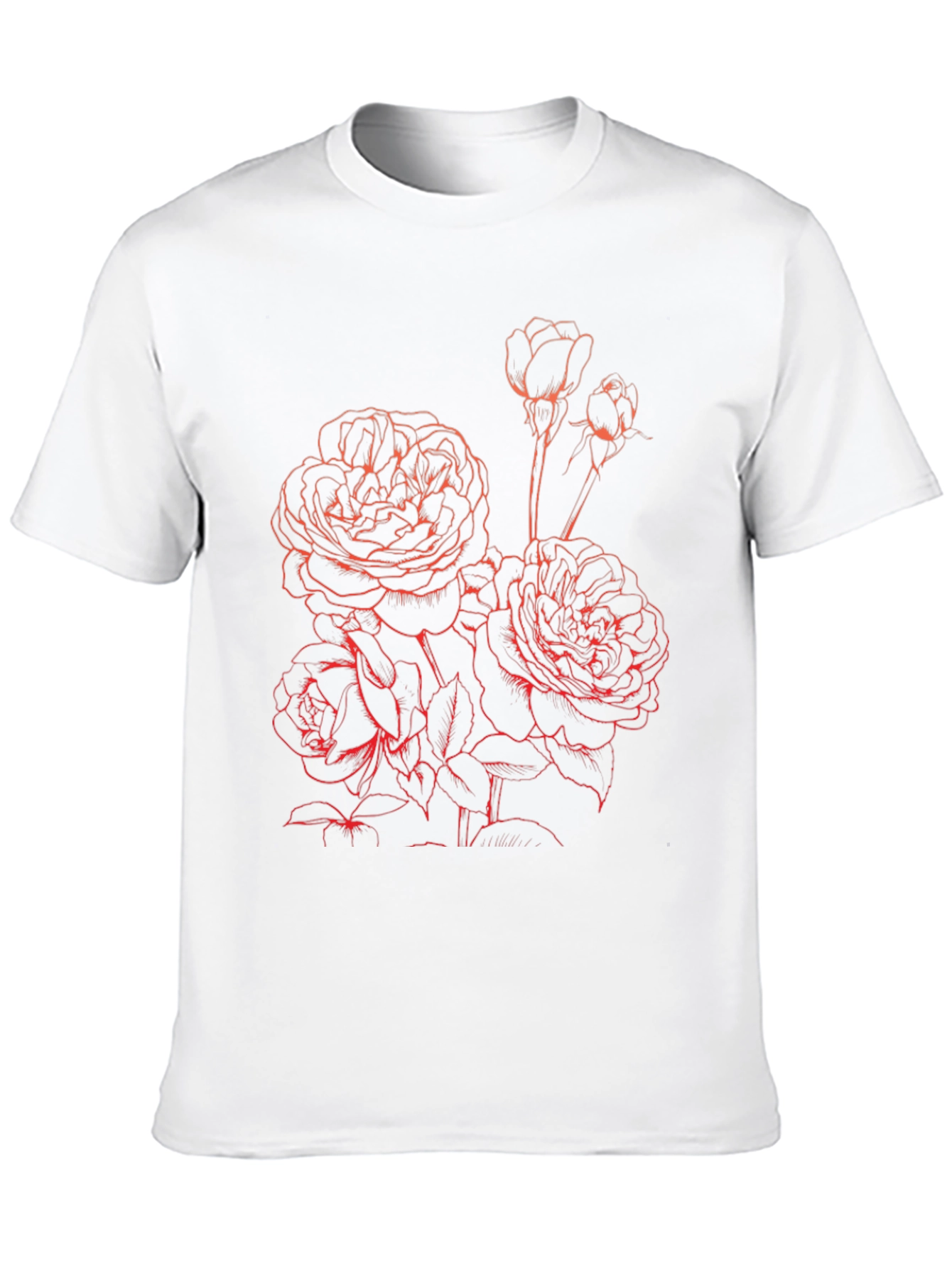 Black T-Shirt with Floral Red Rose Graphic