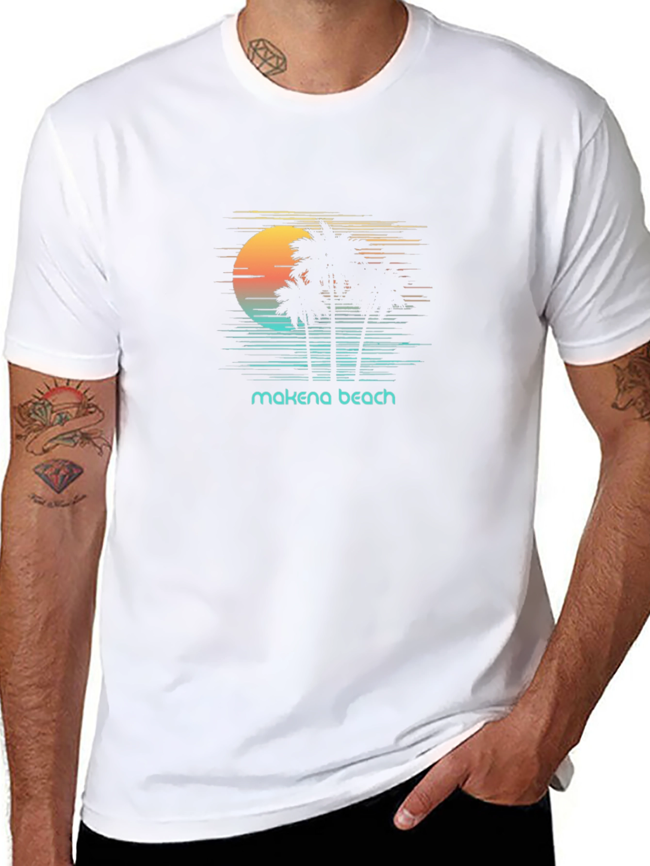 Makena Beach Retro T-Shirt Palm Tree Sunset Tee