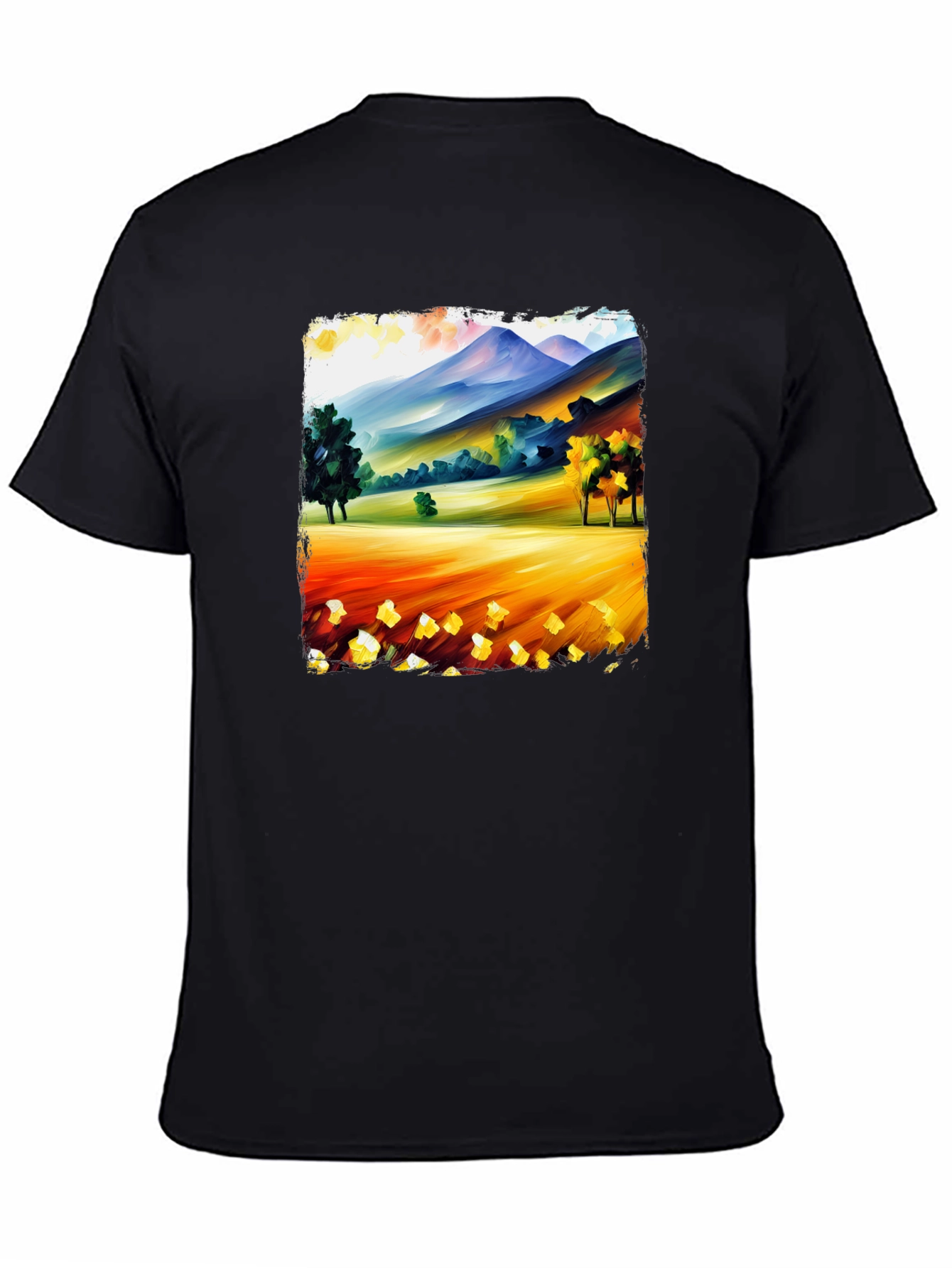 Painted Landscape Tee - Black Cotton T-Shirt