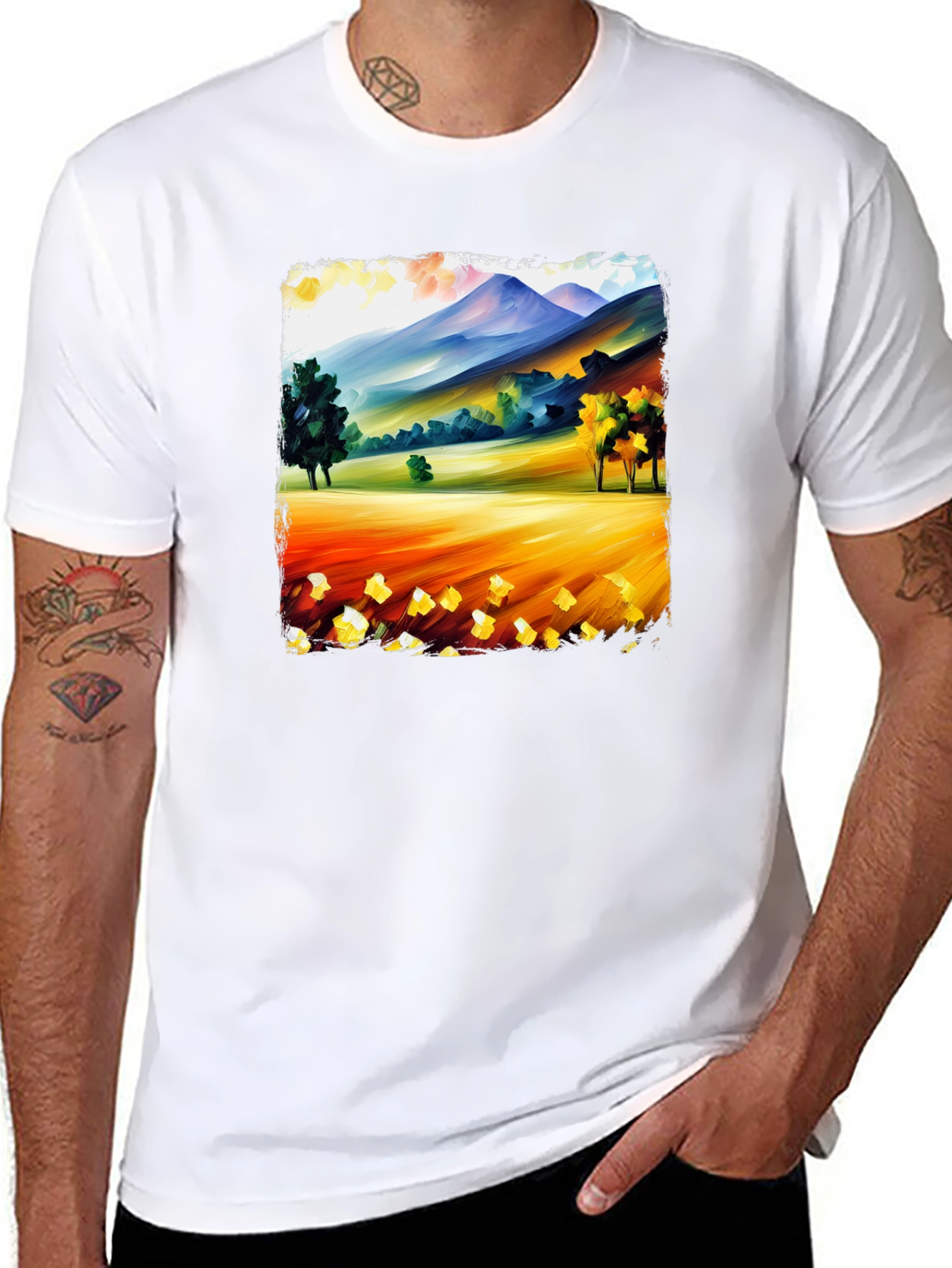 Painted Landscape Tee - Black Cotton T-Shirt