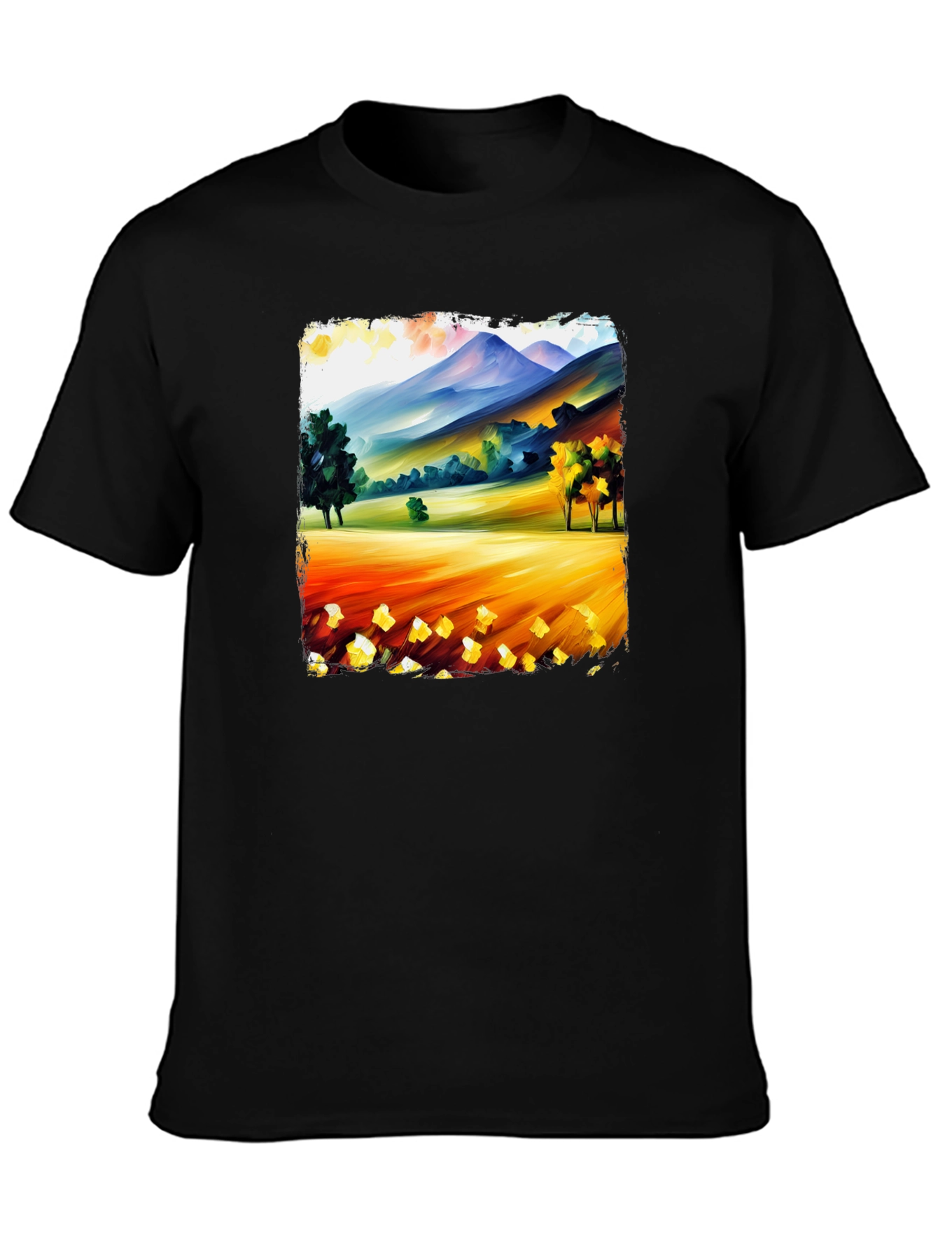 Painted Landscape Tee - Black Cotton T-Shirt