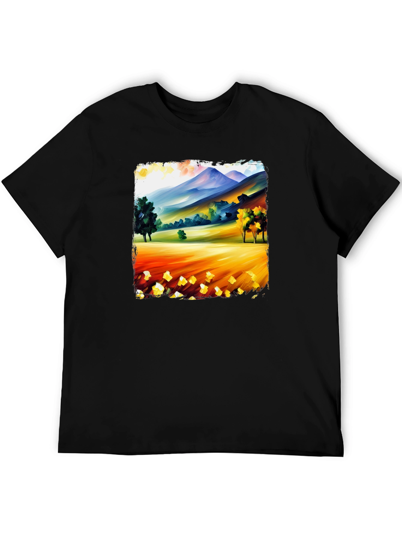 Painted Landscape Tee - Black Cotton T-Shirt
