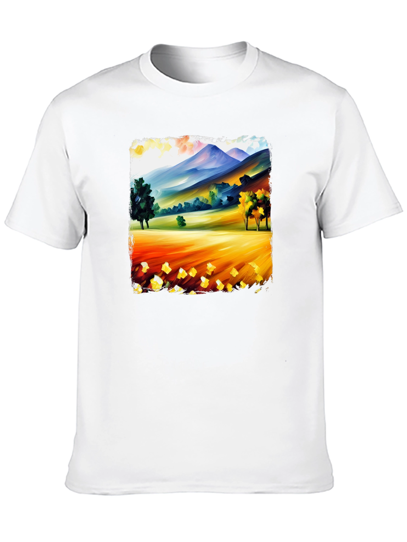 Painted Landscape Tee - Black Cotton T-Shirt