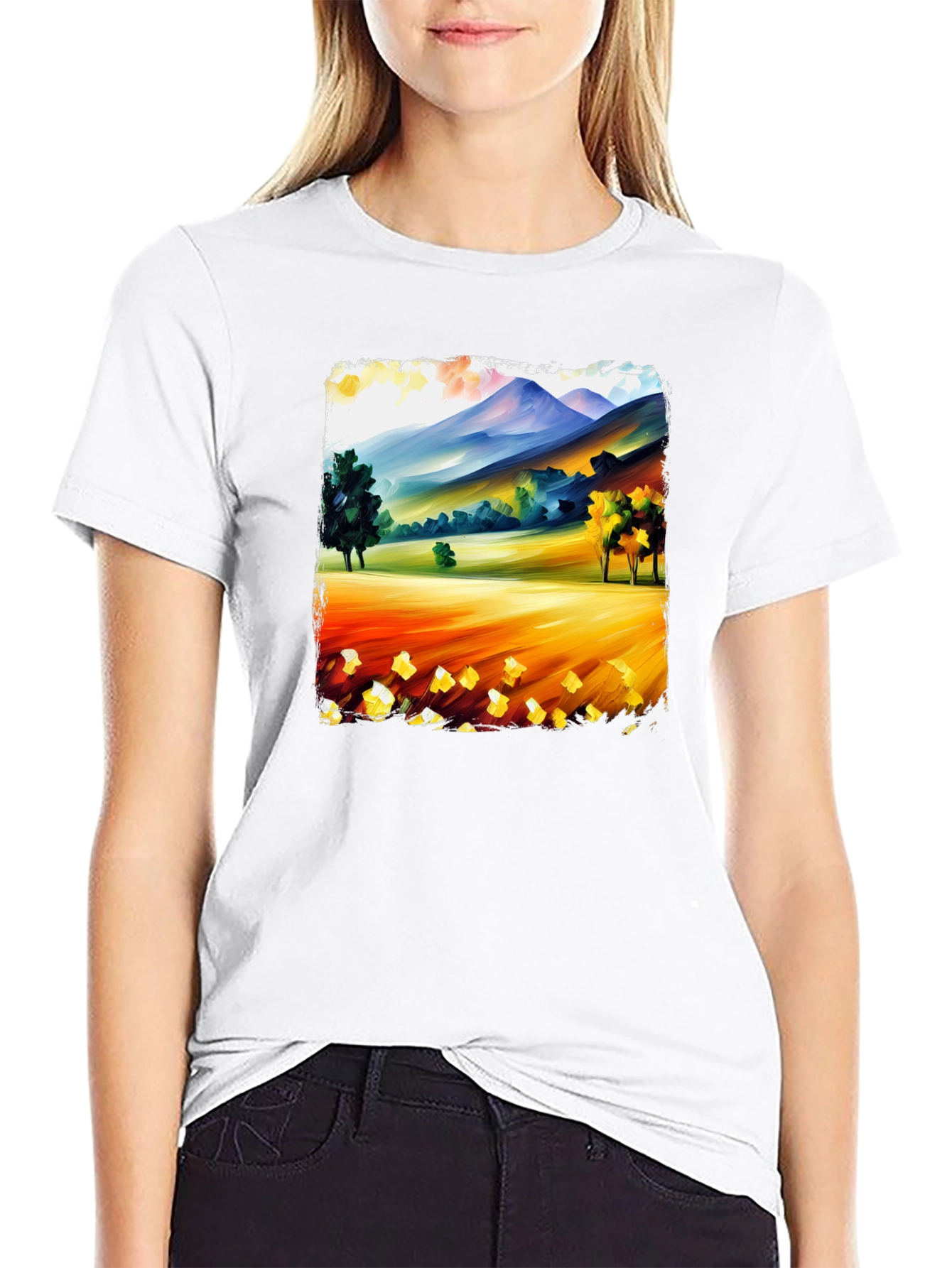 Painted Landscape Tee - Black Cotton T-Shirt