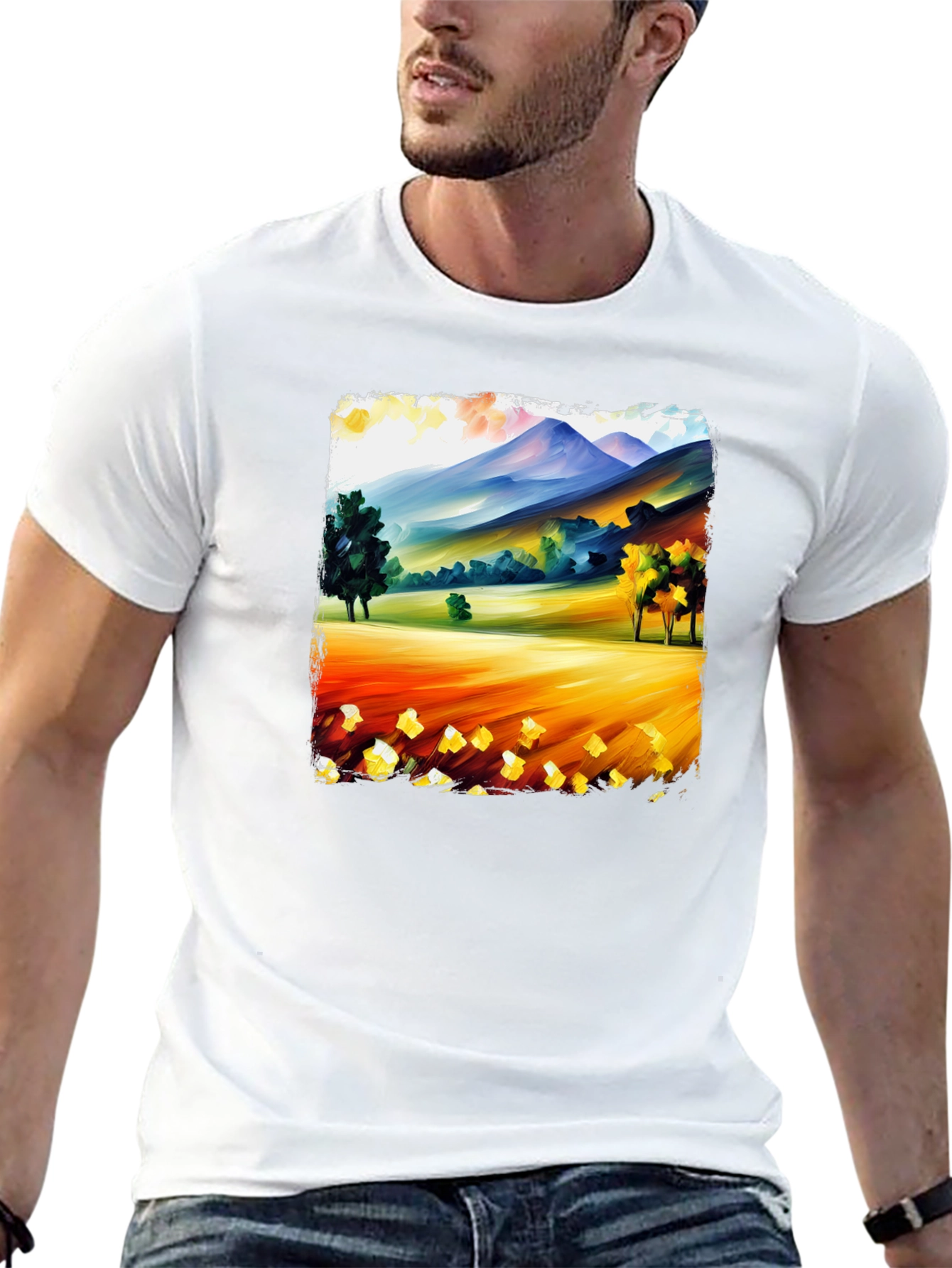 Painted Landscape Tee - Black Cotton T-Shirt