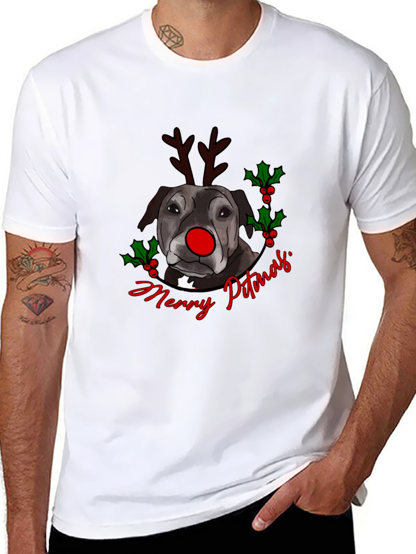 Merry Pitmas Dog Christmas T-Shirt