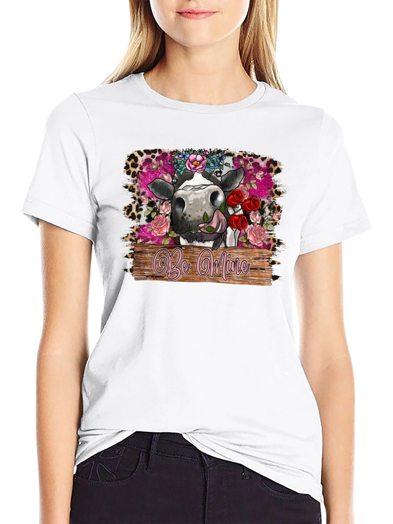 Be Mine Cow Valentines Day Black T-Shirt