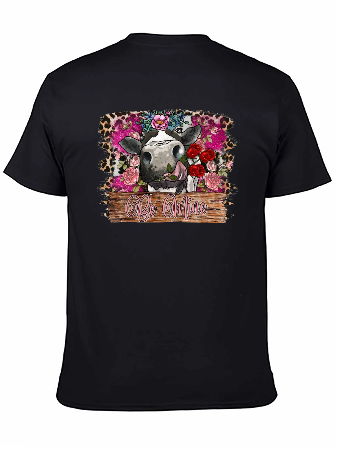 Be Mine Cow Valentines Day Black T-Shirt