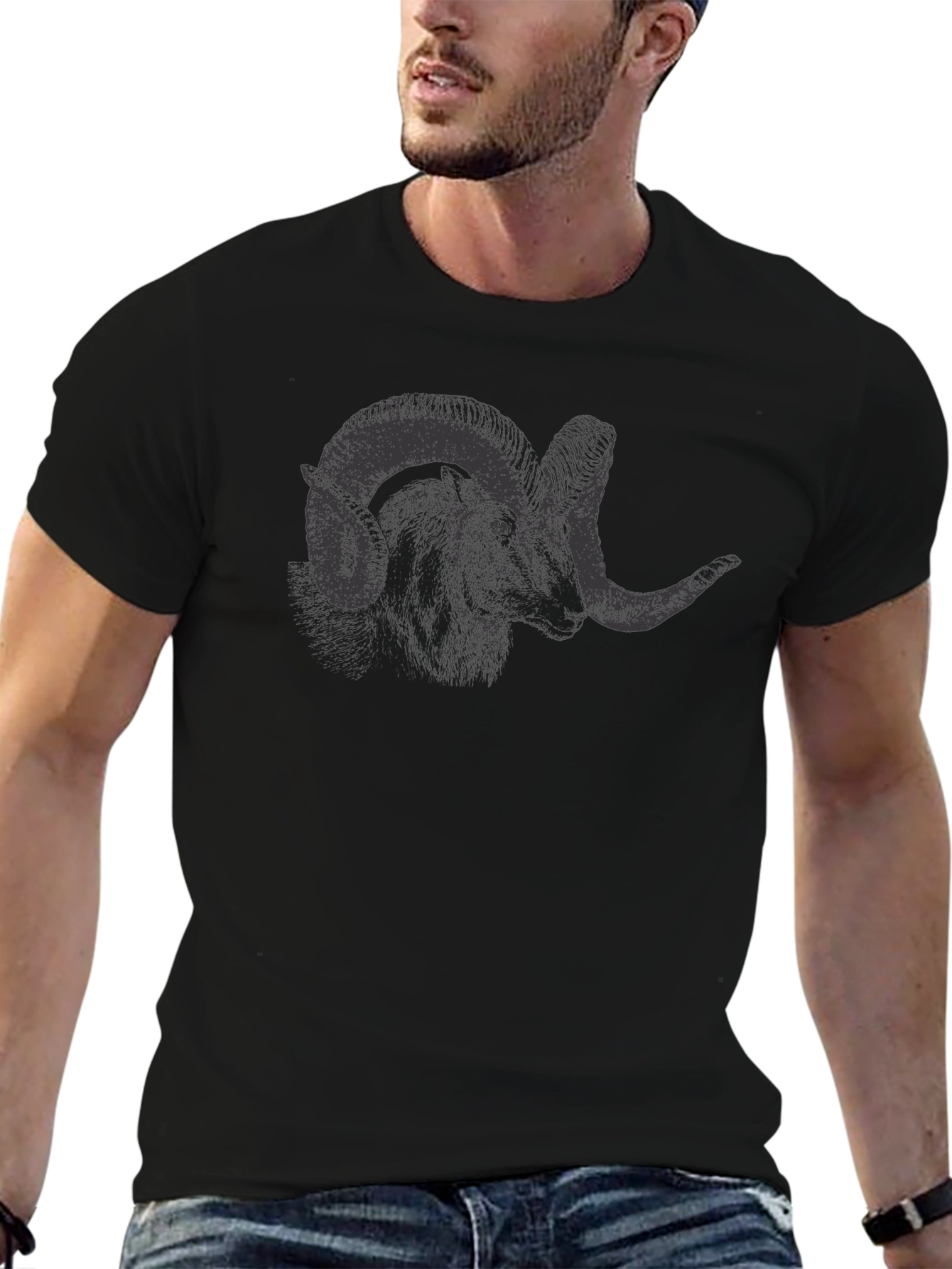 Ram Graphic Tee - Black Cotton T-Shirt