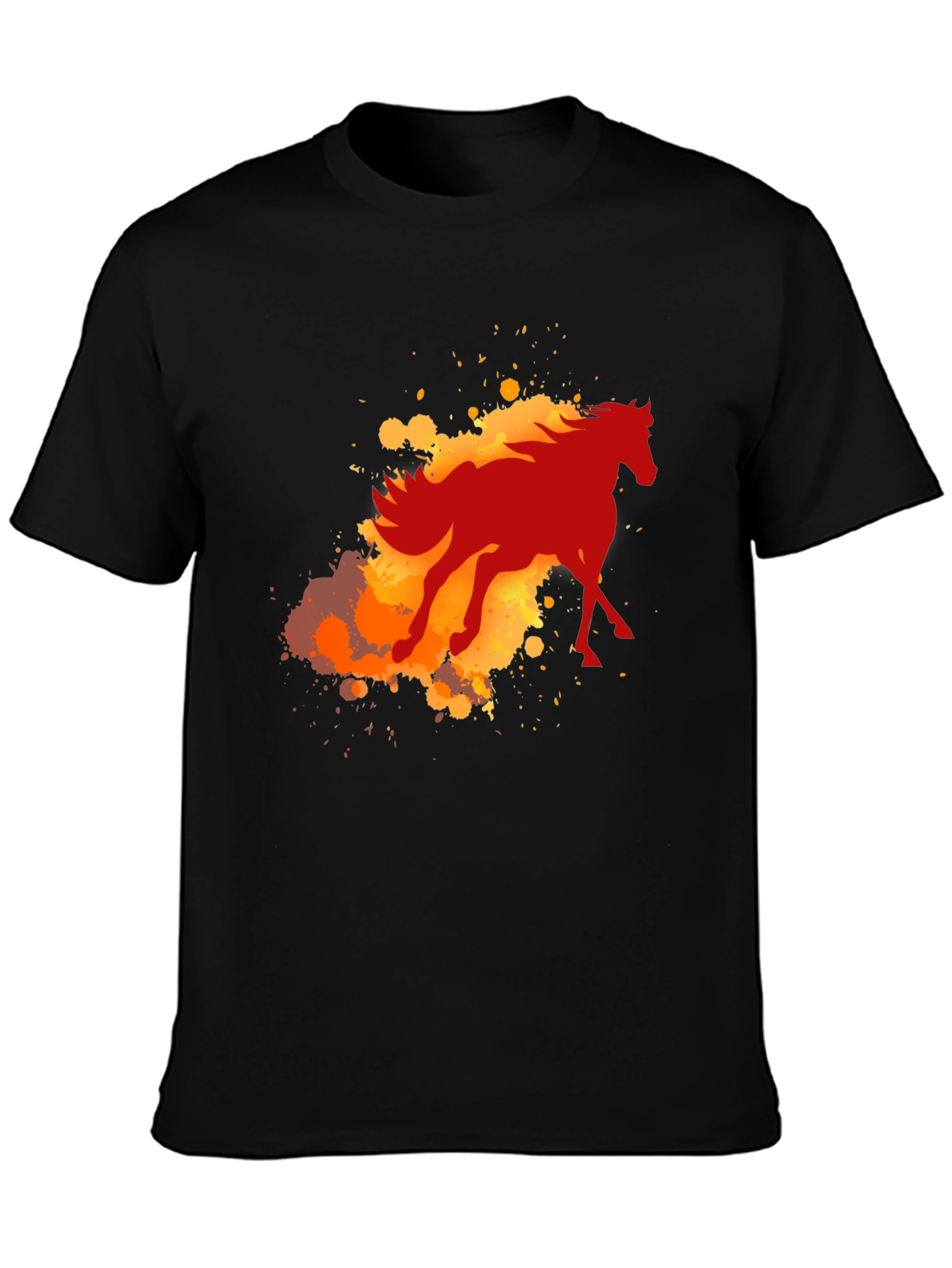 Fiery Horse Graphic Tee - Black Cotton Blend