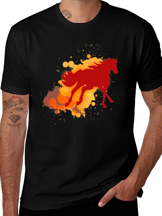 Fiery Horse Graphic Tee - Black Cotton Blend