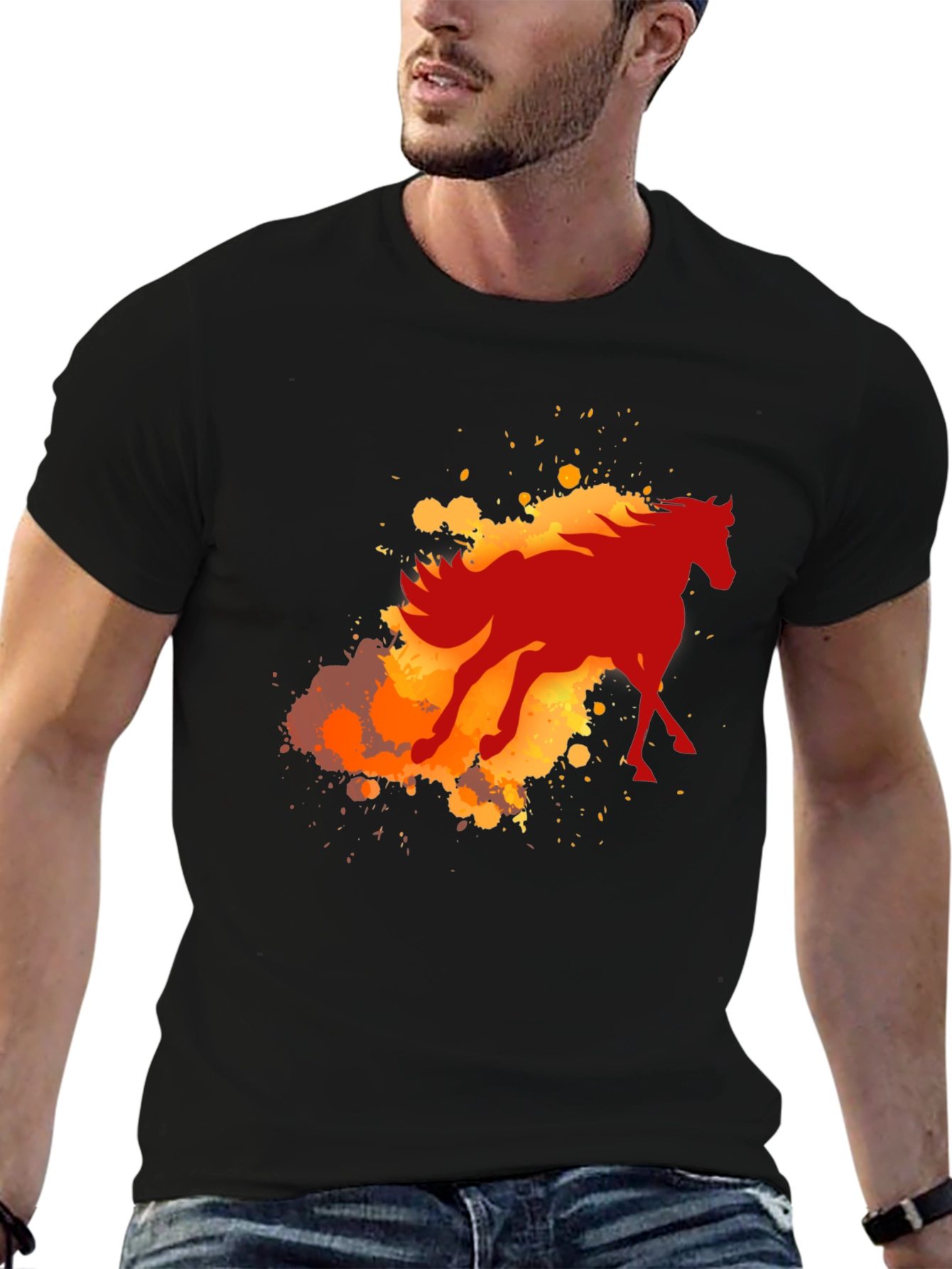 Fiery Horse Graphic Tee - Black Cotton Blend