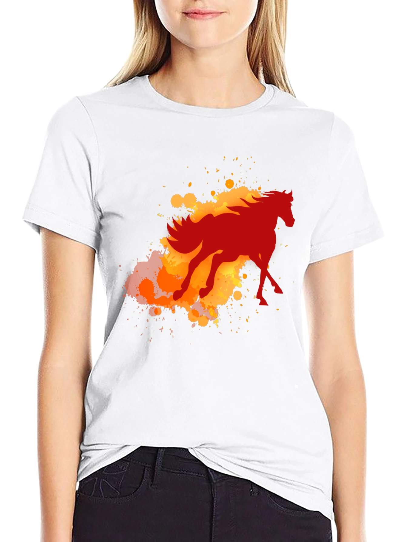 Fiery Horse Graphic Tee - Black Cotton Blend