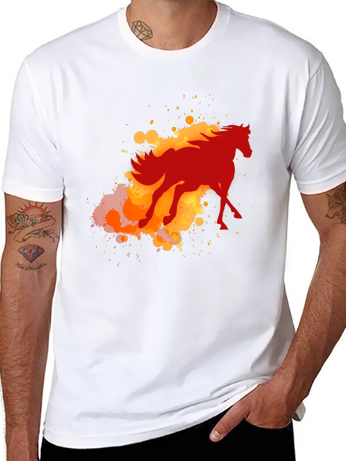 Fiery Horse Graphic Tee - Black Cotton Blend