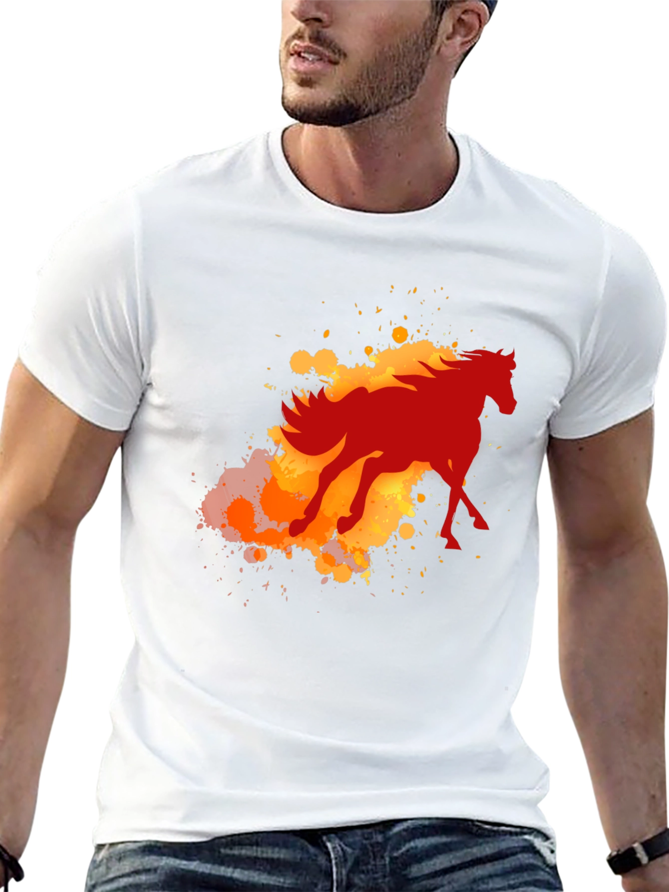Fiery Horse Graphic Tee - Black Cotton Blend