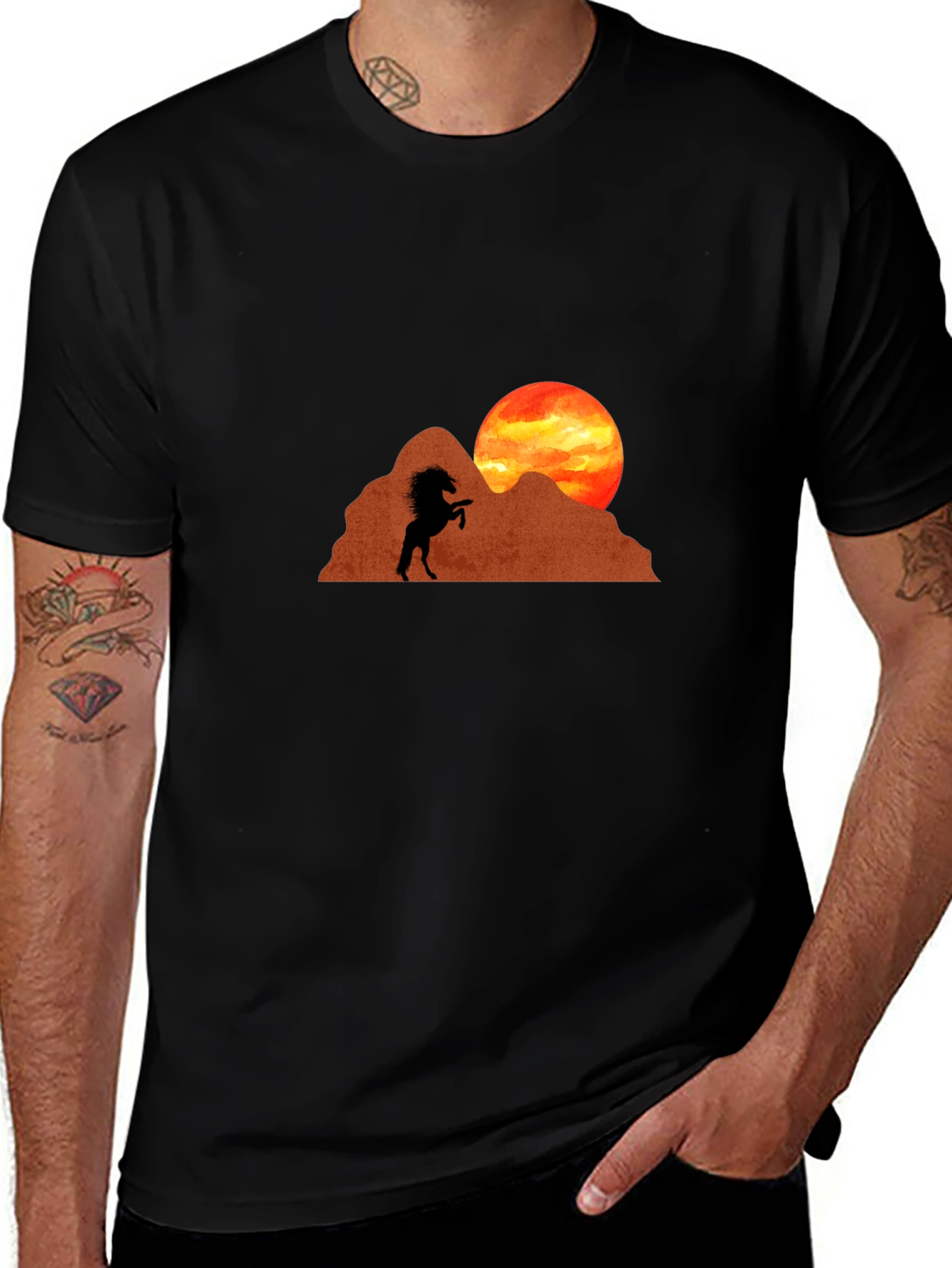 Horse Silhouette Sunset Graphic Tee