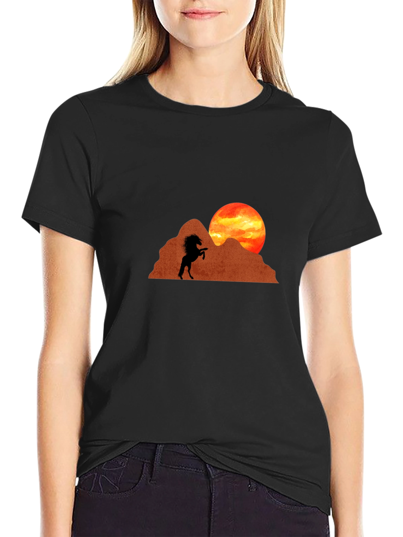 Horse Silhouette Sunset Graphic Tee