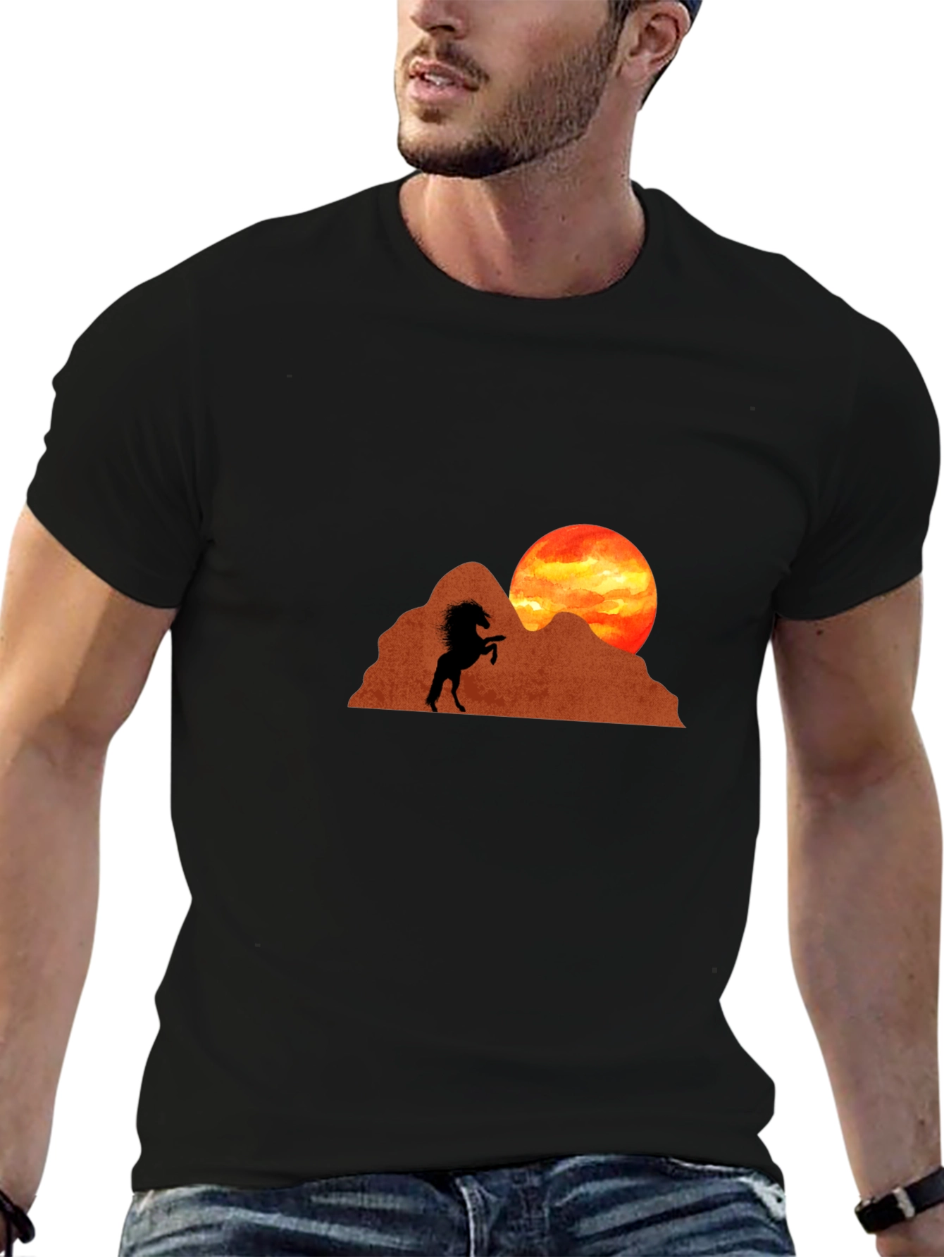 Horse Silhouette Sunset Graphic Tee