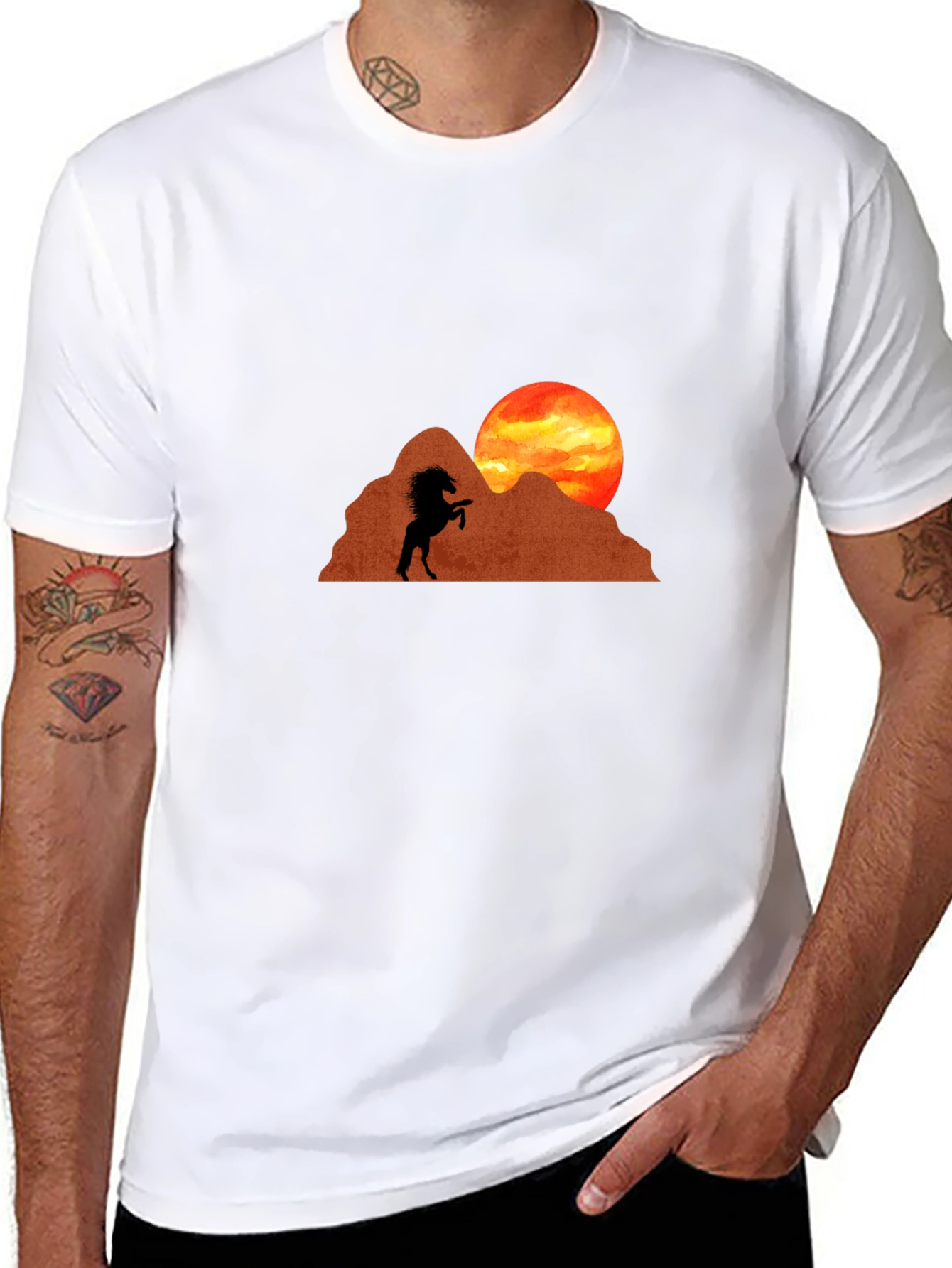 Horse Silhouette Sunset Graphic Tee