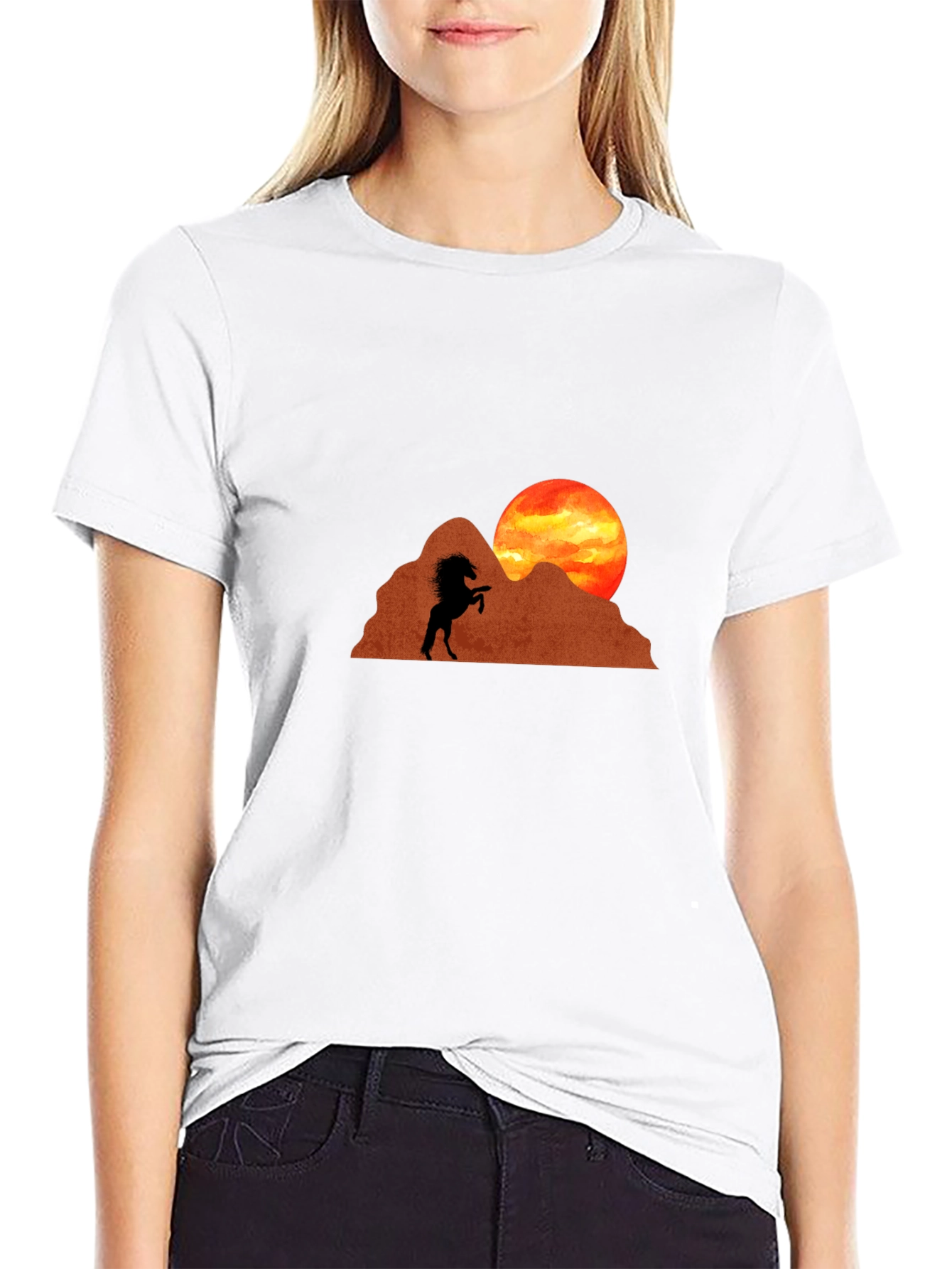 Horse Silhouette Sunset Graphic Tee