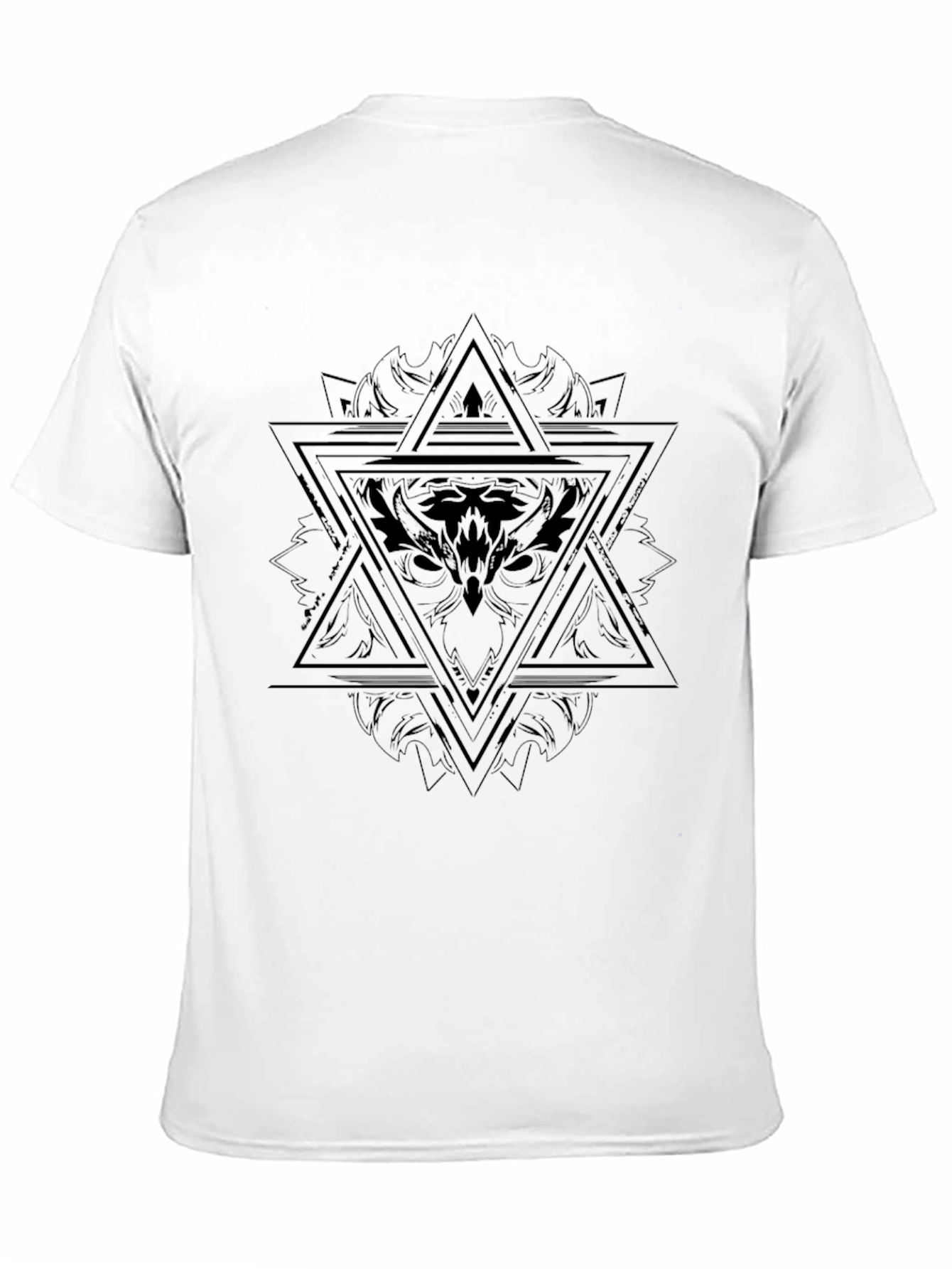 Black T-Shirt with Geometric Owl Design