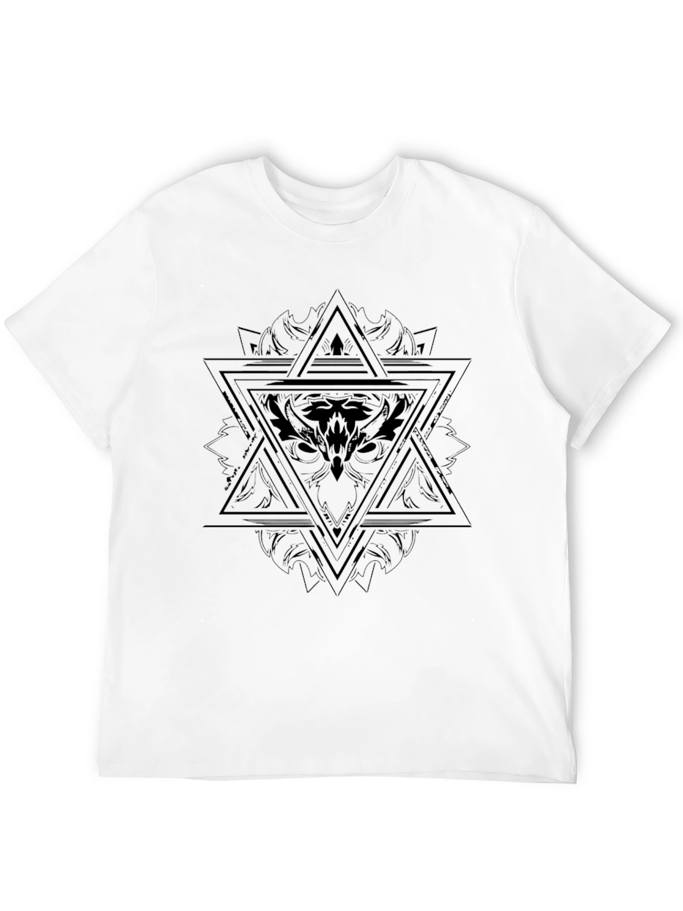 Black T-Shirt with Geometric Owl Design