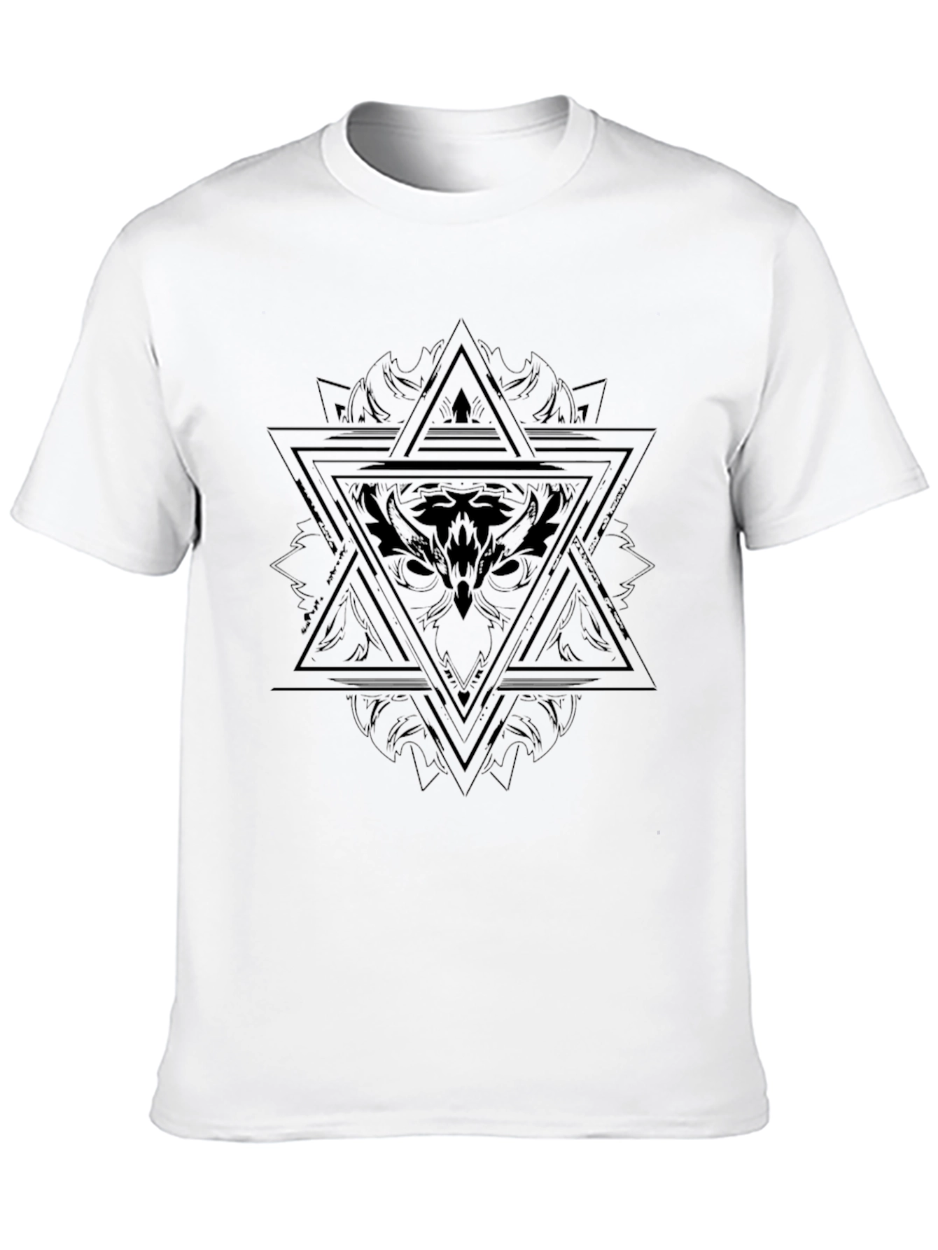 Black T-Shirt with Geometric Owl Design