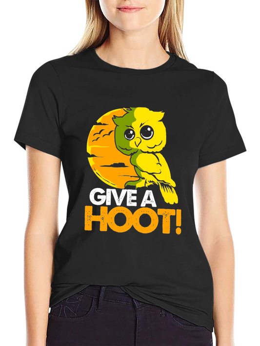 Give a Hoot Owl Graphic Tee - Black Cotton T-Shirt