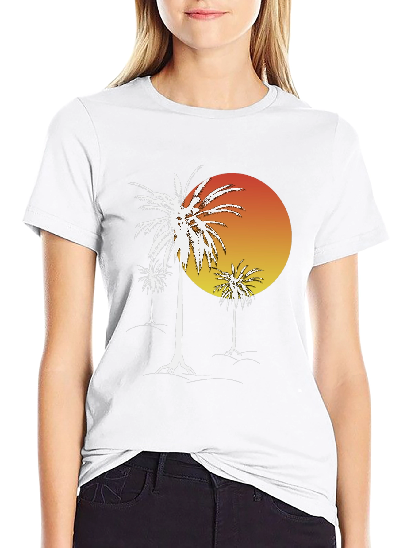 Sunset Palm Tree Graphic T-Shirt - Black