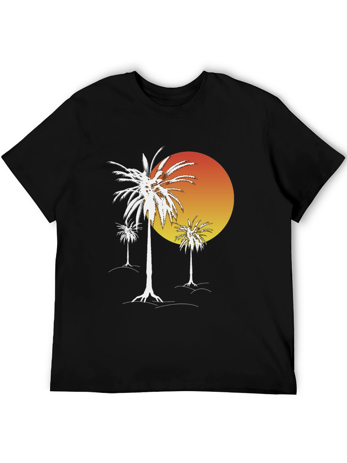 Sunset Palm Tree Graphic T-Shirt - Black