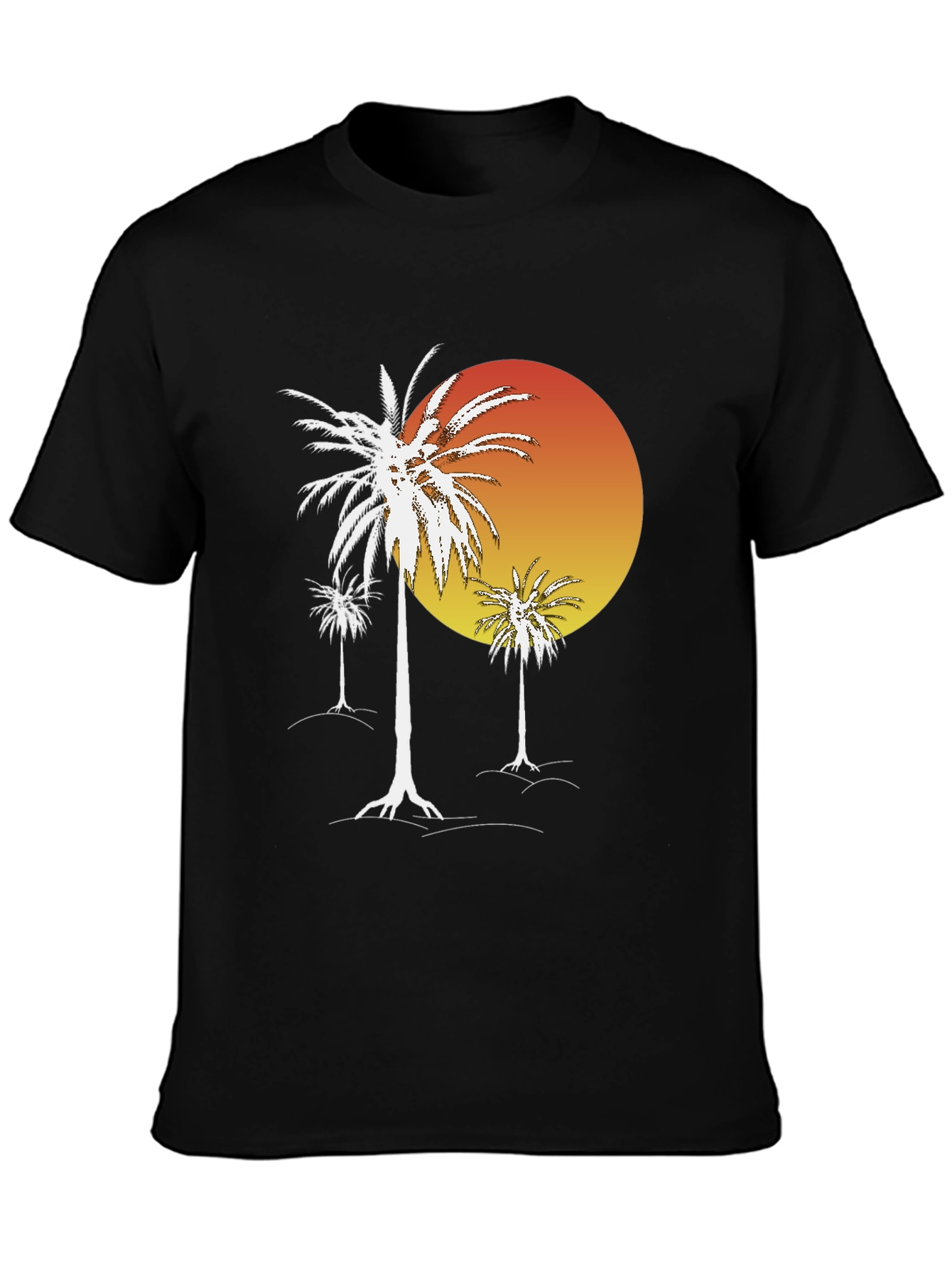 Sunset Palm Tree Graphic T-Shirt - Black