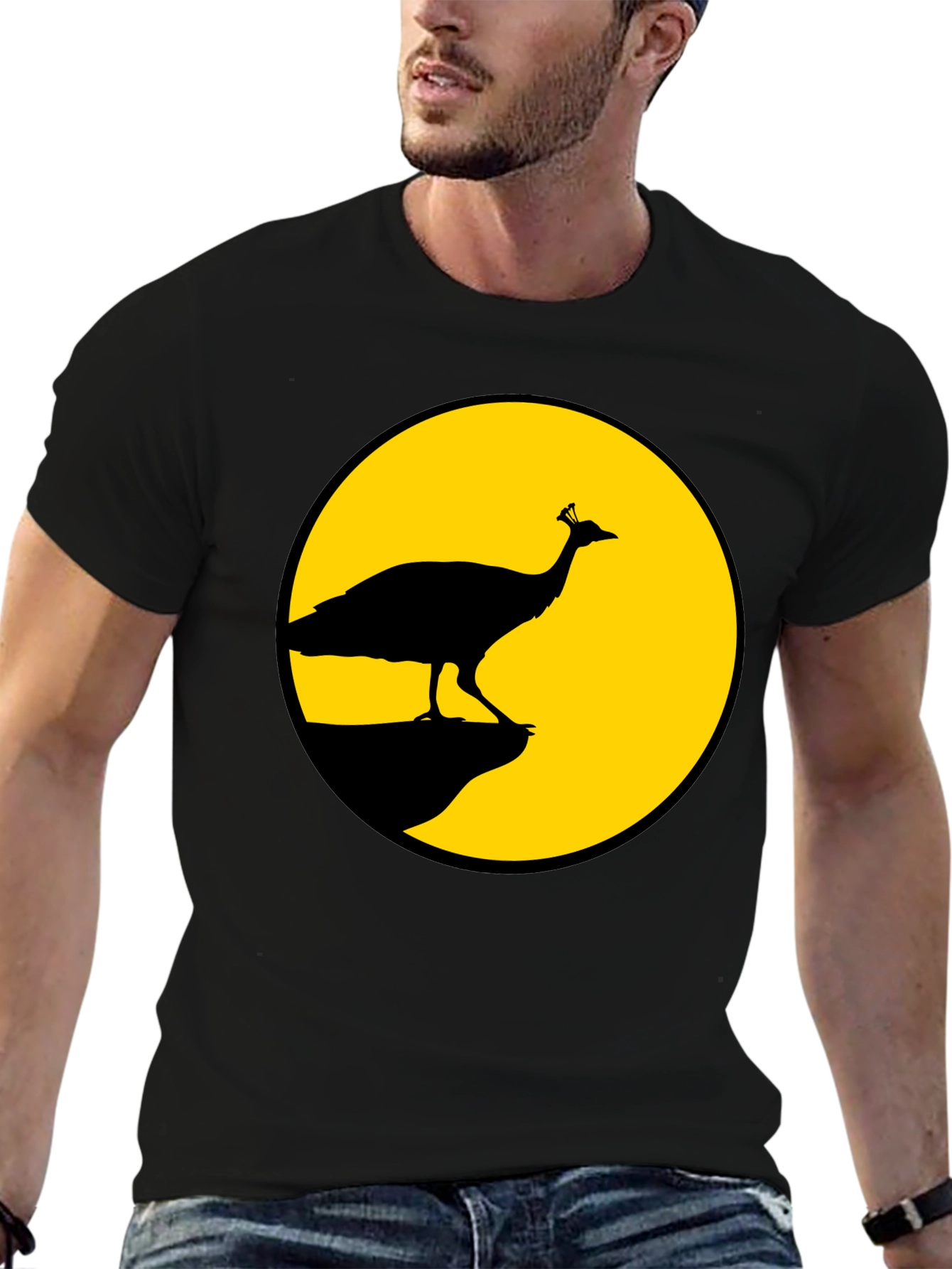 Peacock Silhouette T-Shirt - Black