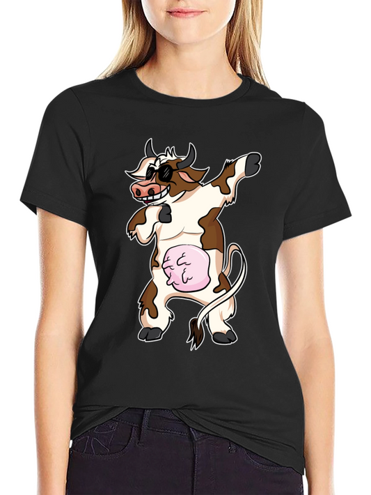 Dabbing Cow Graphic Tee - Funny Cartoon Style
