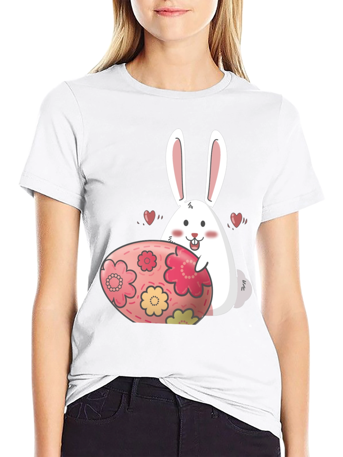 Easter Bunny T-Shirt Cute Egg Floral Design