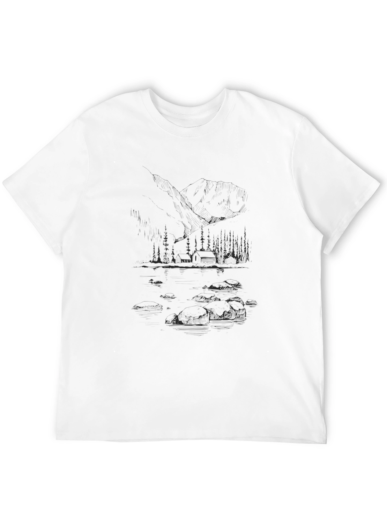 Nature Sketch Tee - Mountain Cabin Lake Scene