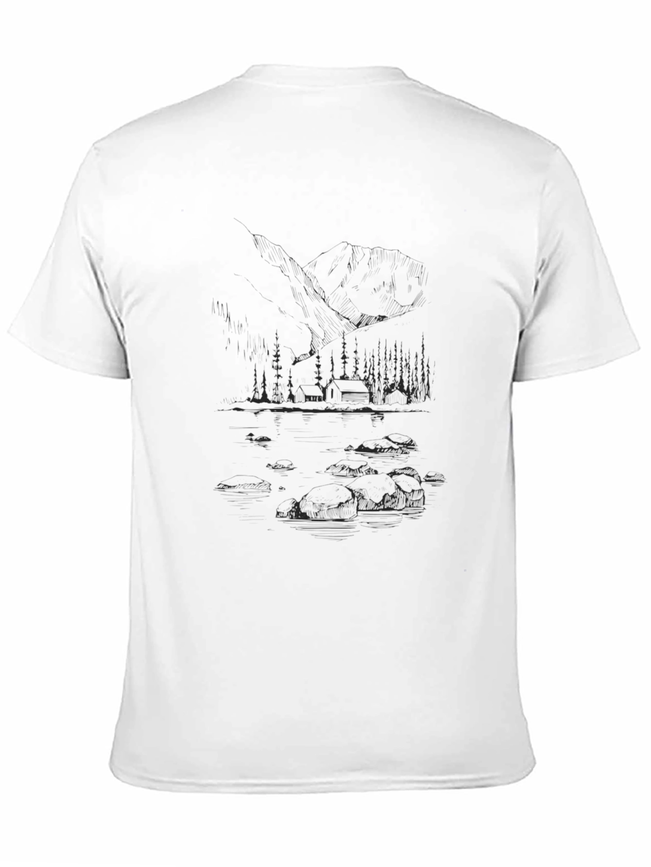 Nature Sketch Tee - Mountain Cabin Lake Scene