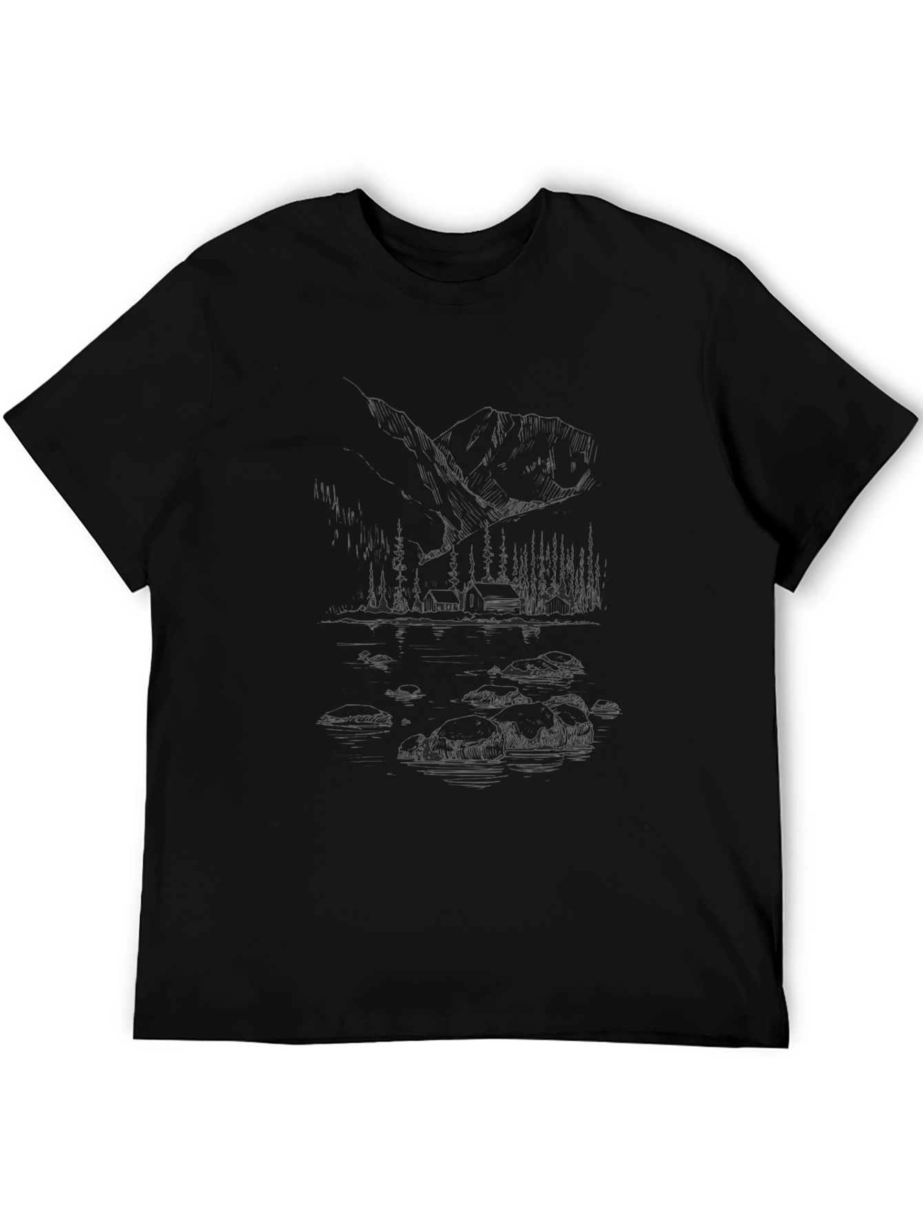 Nature Sketch Tee - Mountain Cabin Lake Scene