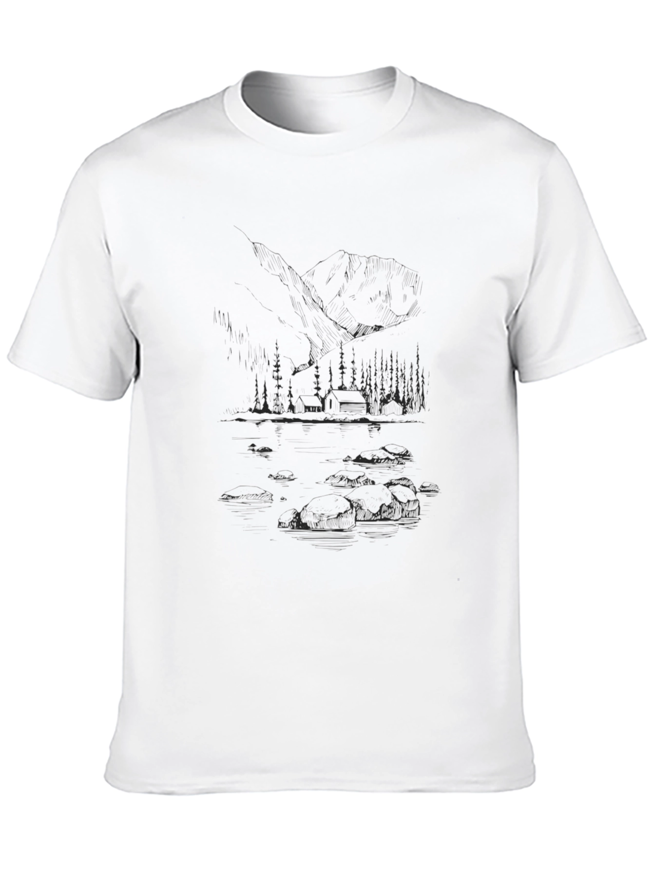 Nature Sketch Tee - Mountain Cabin Lake Scene