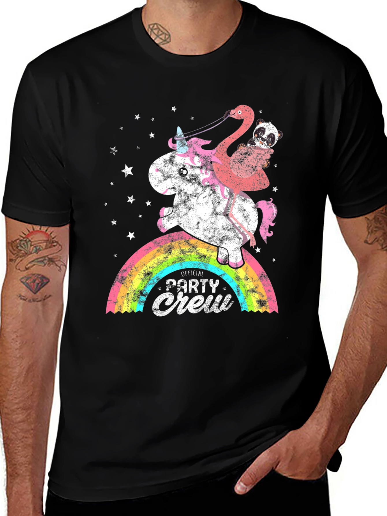 Unicorn Flamingo Party Crew Graphic Tee