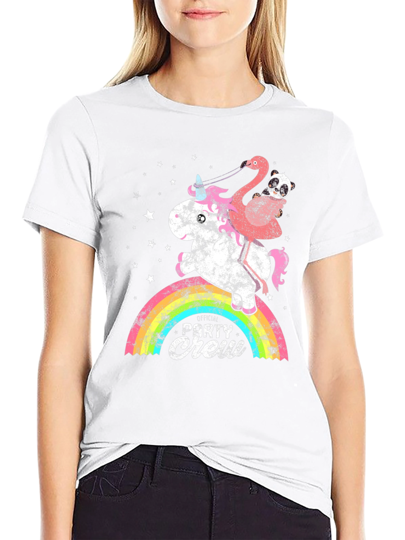 Unicorn Flamingo Party Crew Graphic Tee