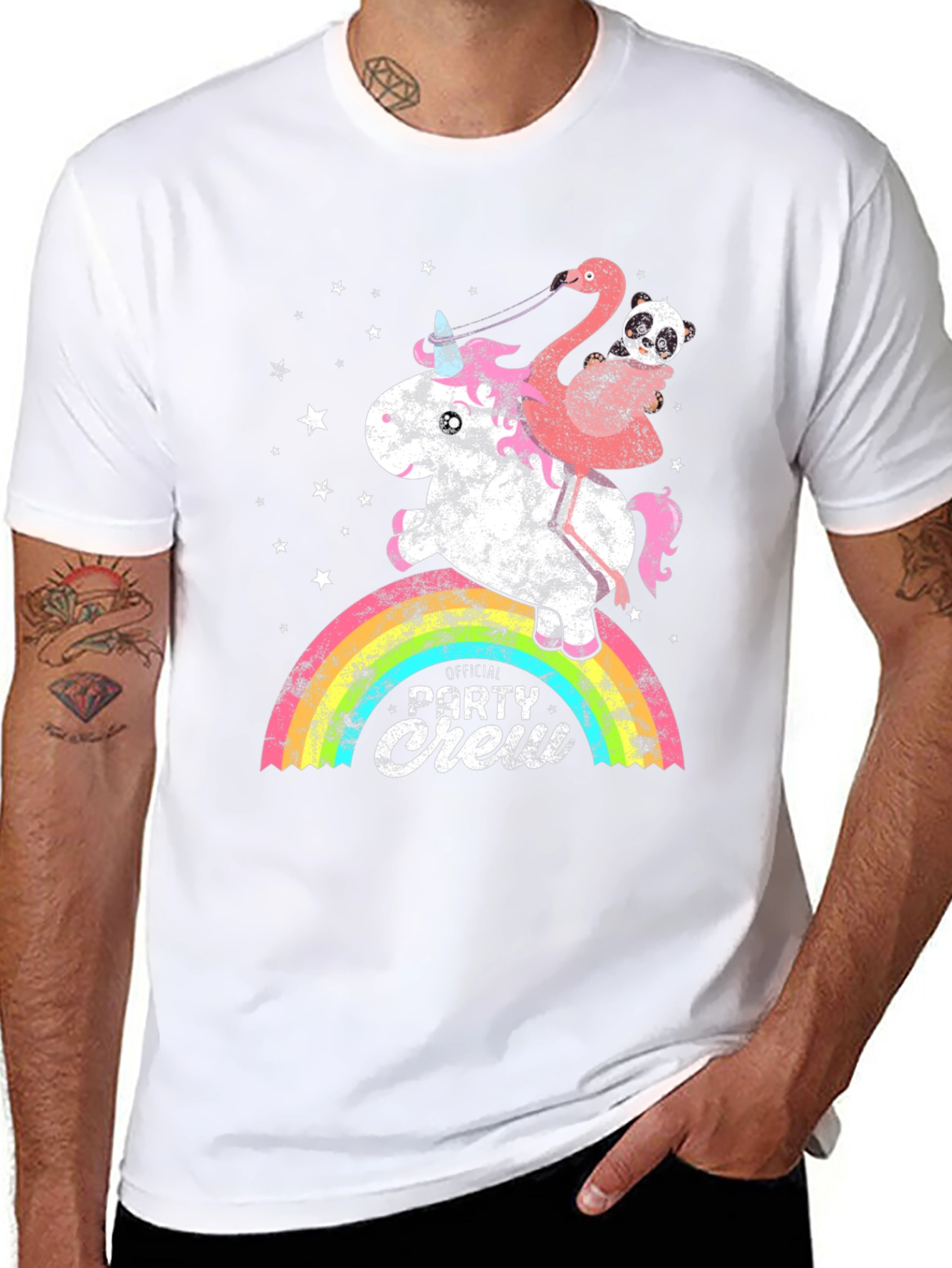 Unicorn Flamingo Party Crew Graphic Tee
