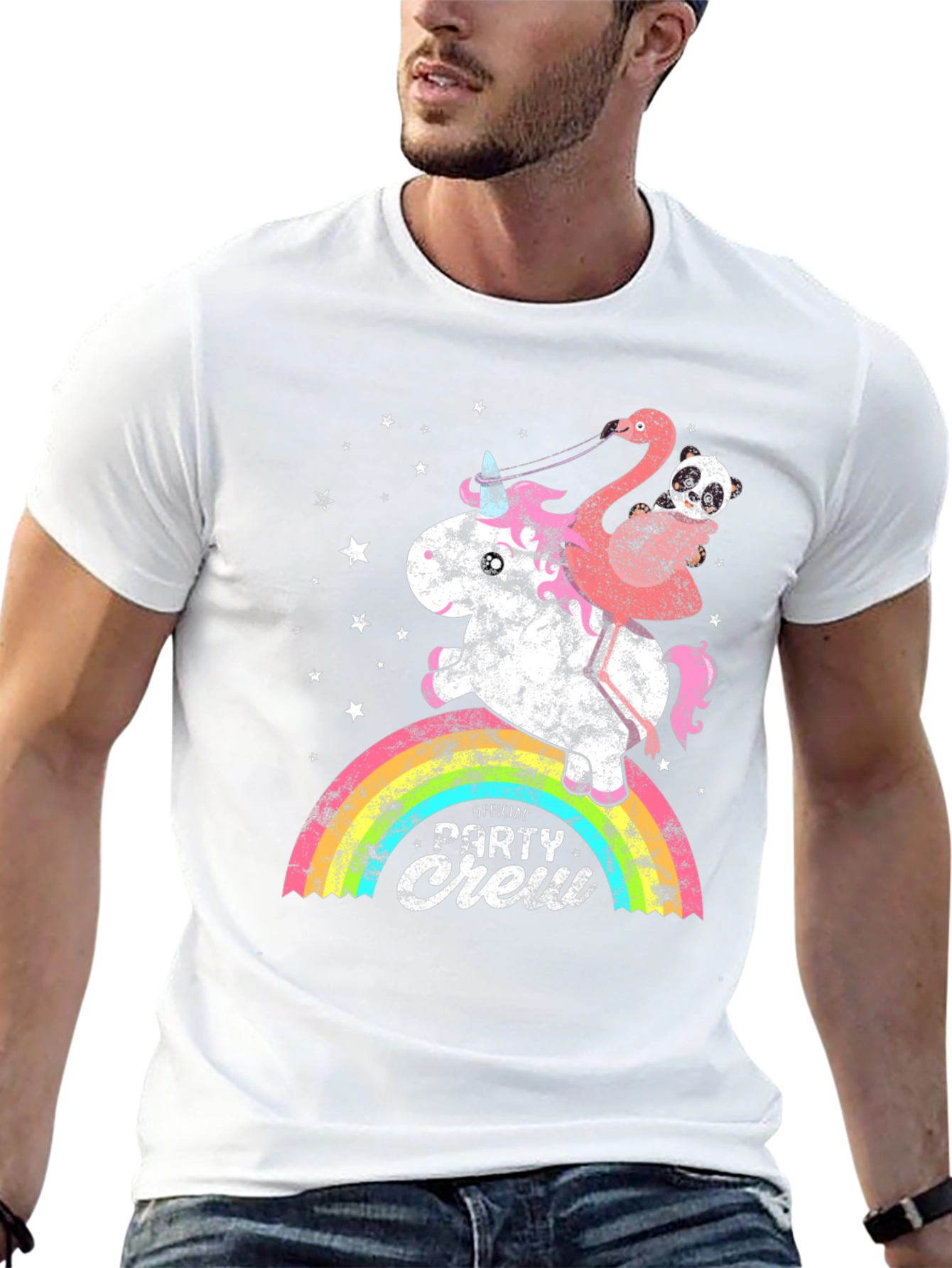 Unicorn Flamingo Party Crew Graphic Tee